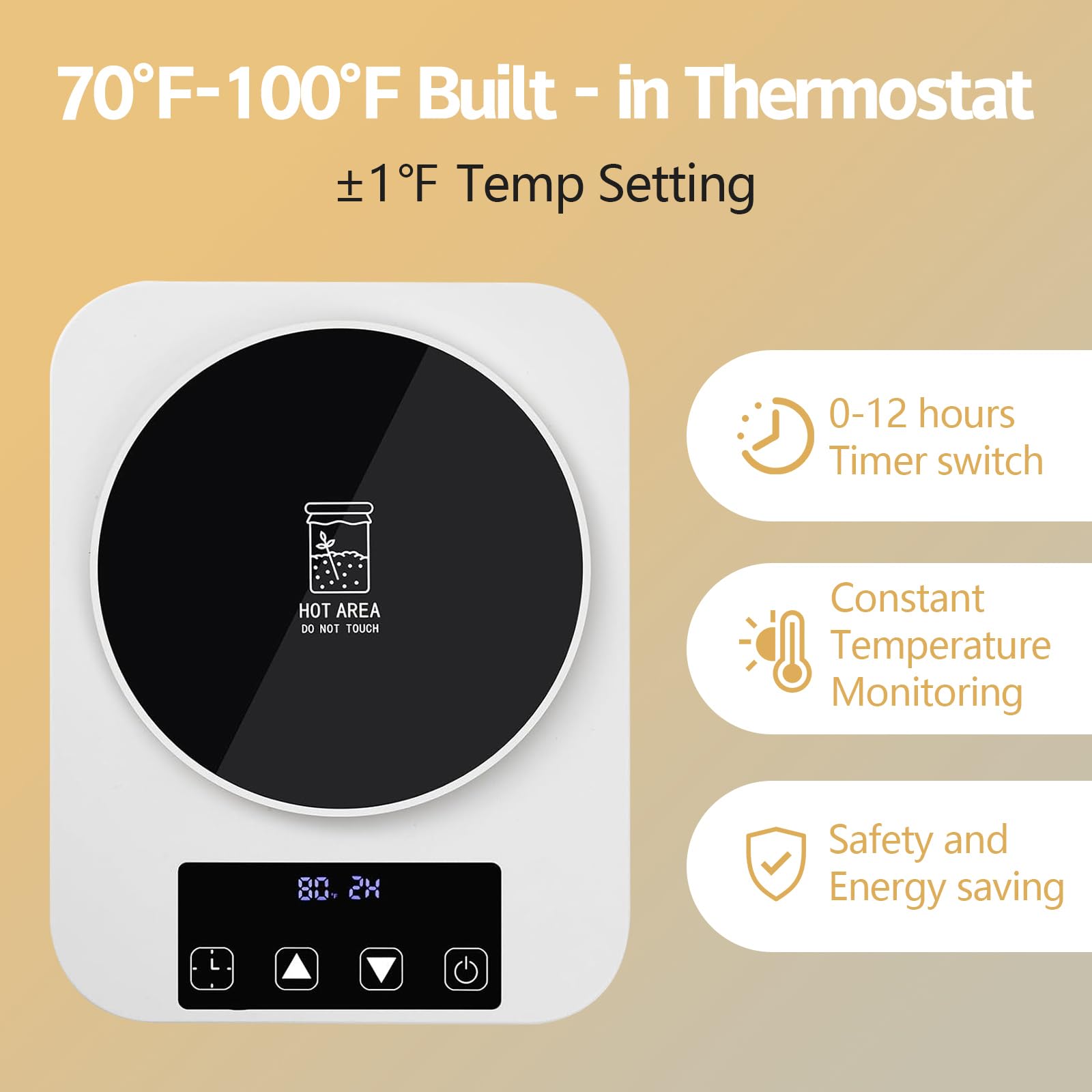 Sourdough Starter Warmer Usb Adapter For Kitchen,Precise 1°F Thermostat Control (70-100°F), Auto Warming On/Off, 12-Hour Timer For Home Baking And Sourdough Fermentation