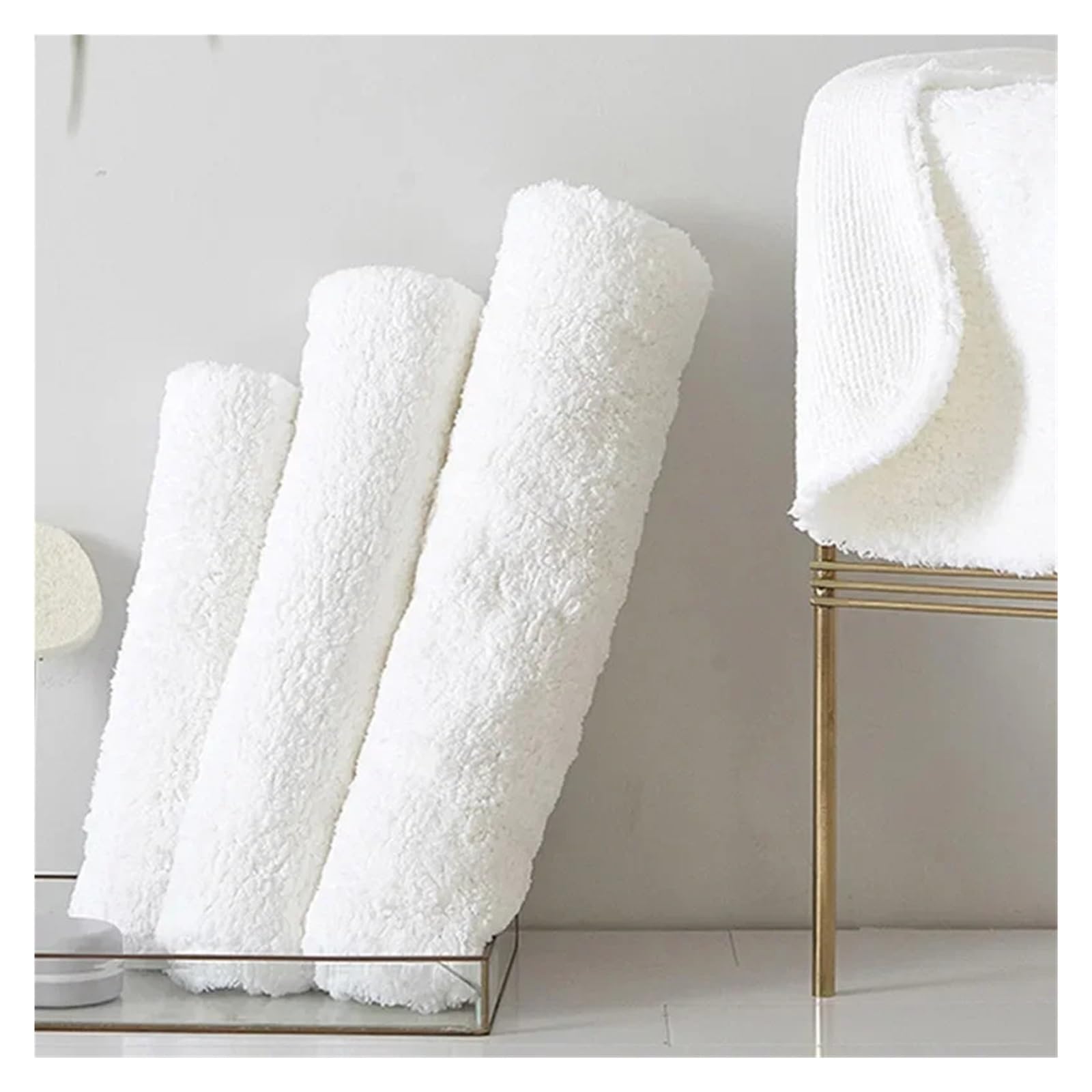 Generico Tappetino da bagno in cotone Hotel Home Tappeti lunghi for asciugamani in peluche Tappetini for spessi antiscivolo Tappeto for Zerbino bianco assorbenti for l'acqua(40x60cm 1piece)
