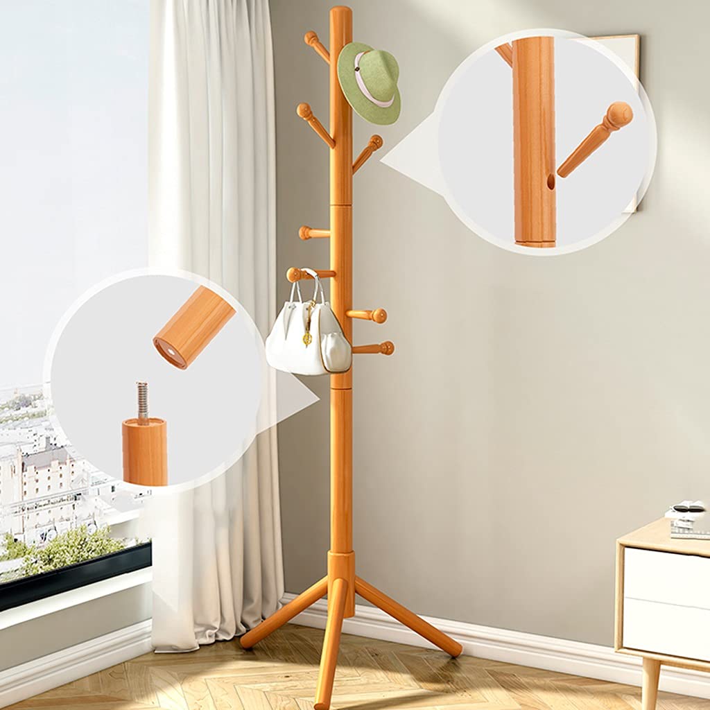 Garderobenständer aus Holz mit 8 Haken, einfache Montage, Stehgarderobe für Schlafzimmer, Wohnzimmer, Eingangsbereich, Rot, 40 x 176 cm