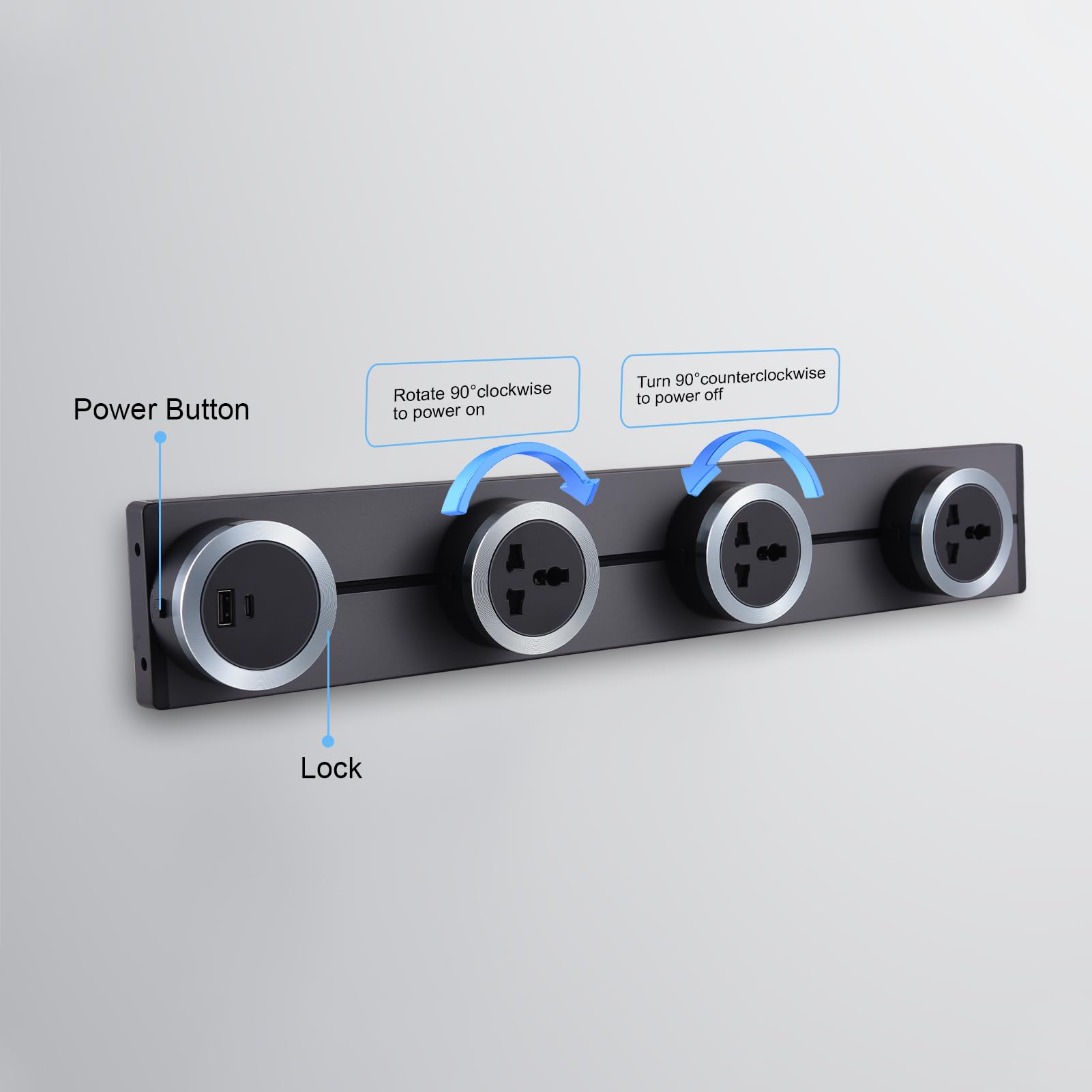 Track Socket Listwa zasilająca Listwa zasilająca z szyną przesuwną 8000 W Zdejmowany przedłużacz gniazdka Do montażu na ścianie z 3 * gniazdem zasilania i gniazdem USB do