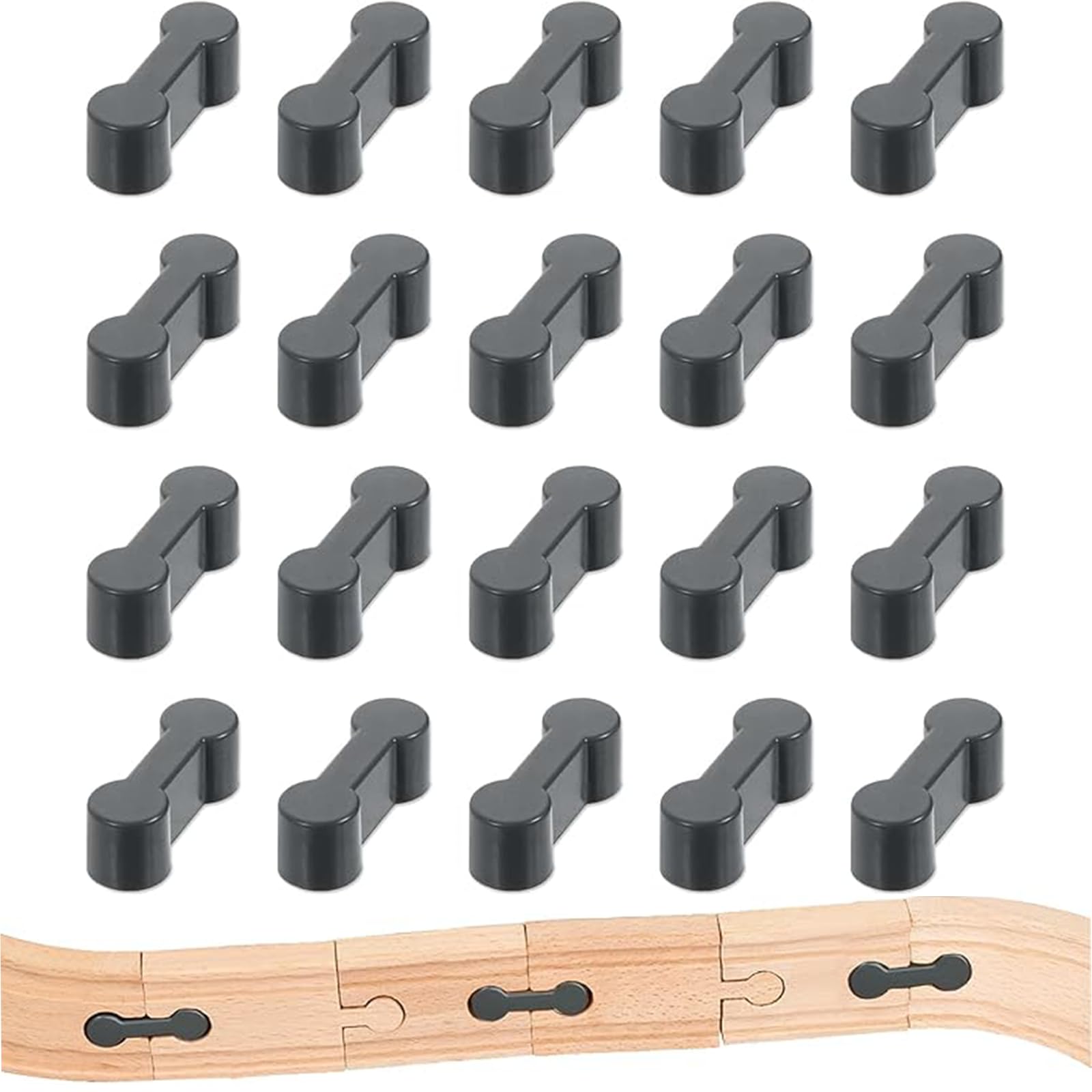 Pack of 20 Wooden Rail Adapter Connectors, Rail Connectors, Toy Train Track, Adapter Compatible with Brio, Lillabo