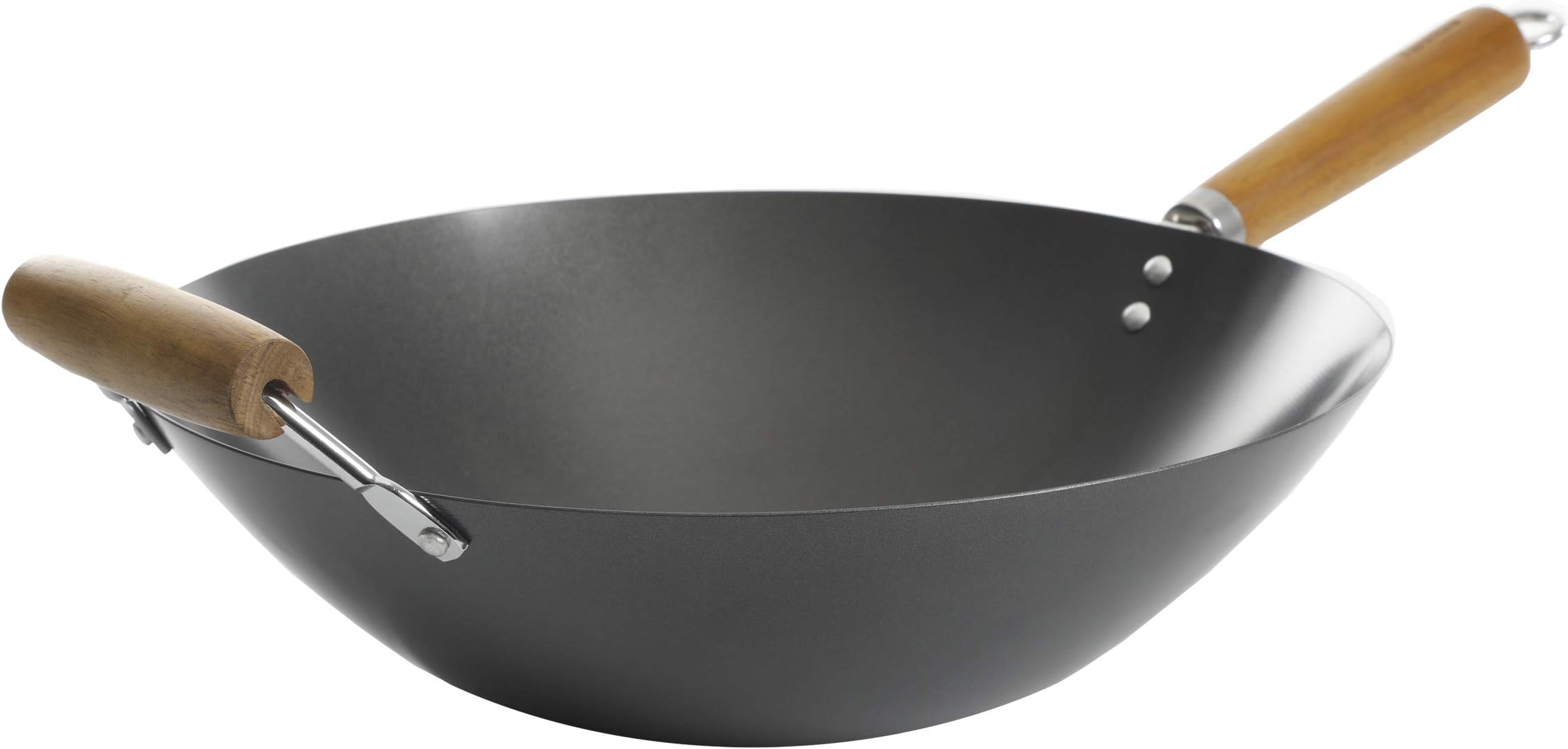 Kenmore Hammond Flat Bottom Carbon Steel Wok, 14-Inch, Black