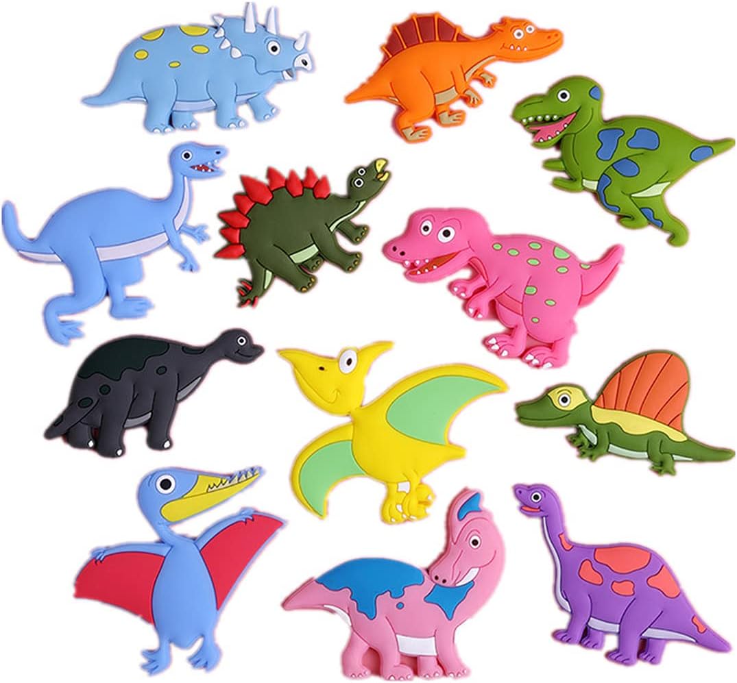 VLOOK 12pcs Dinosaur Fridge Animal Refrigerator Soft Rubber