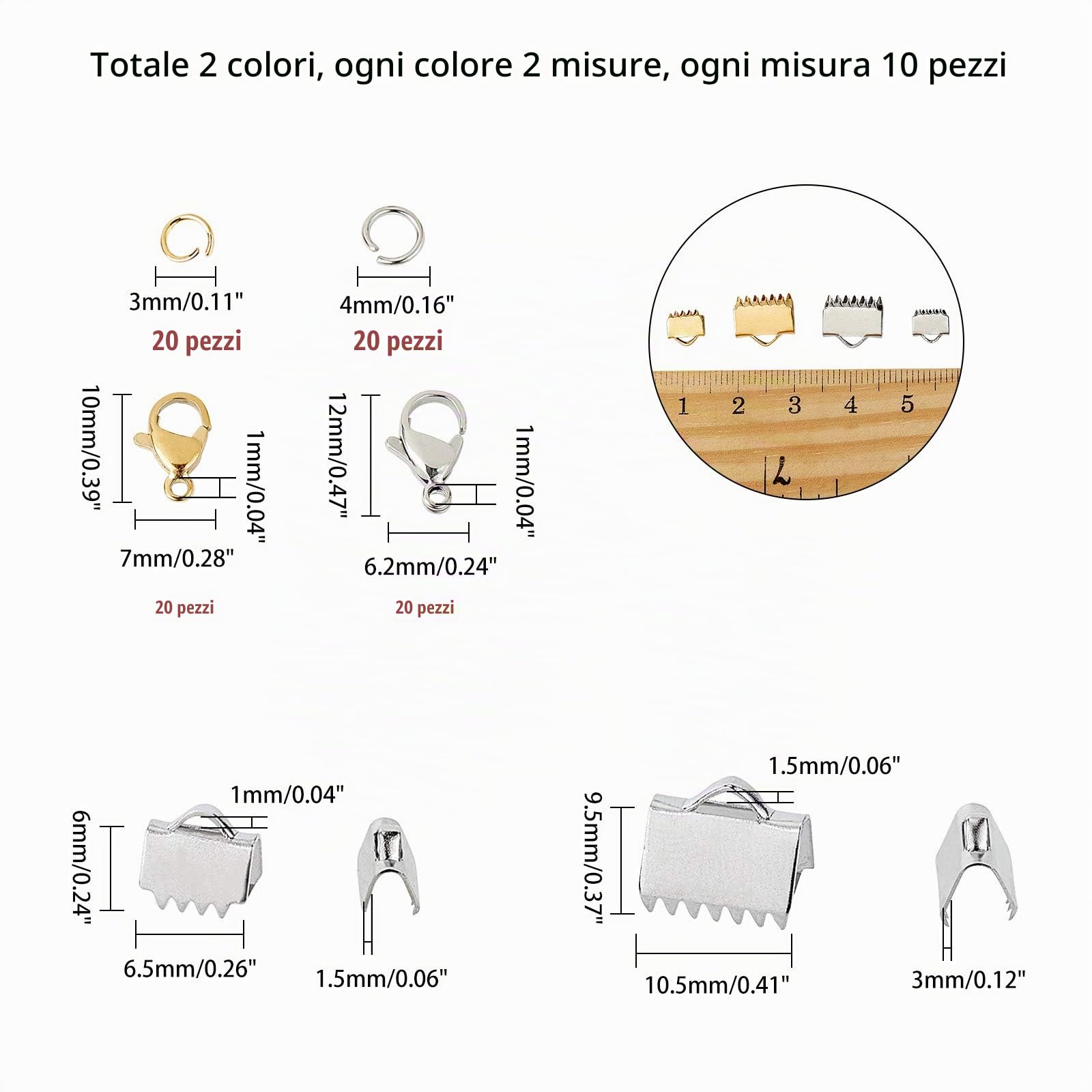 UNICRAFTALE 3 Stili 120 Pezzi Kit per Creazione di Gioielli estremità A Nastro in Acciaio Inossidabile Fermagli per Artigli di Aragosta con Anelli di Salto estremità A Morsetto Kit di Strumenti