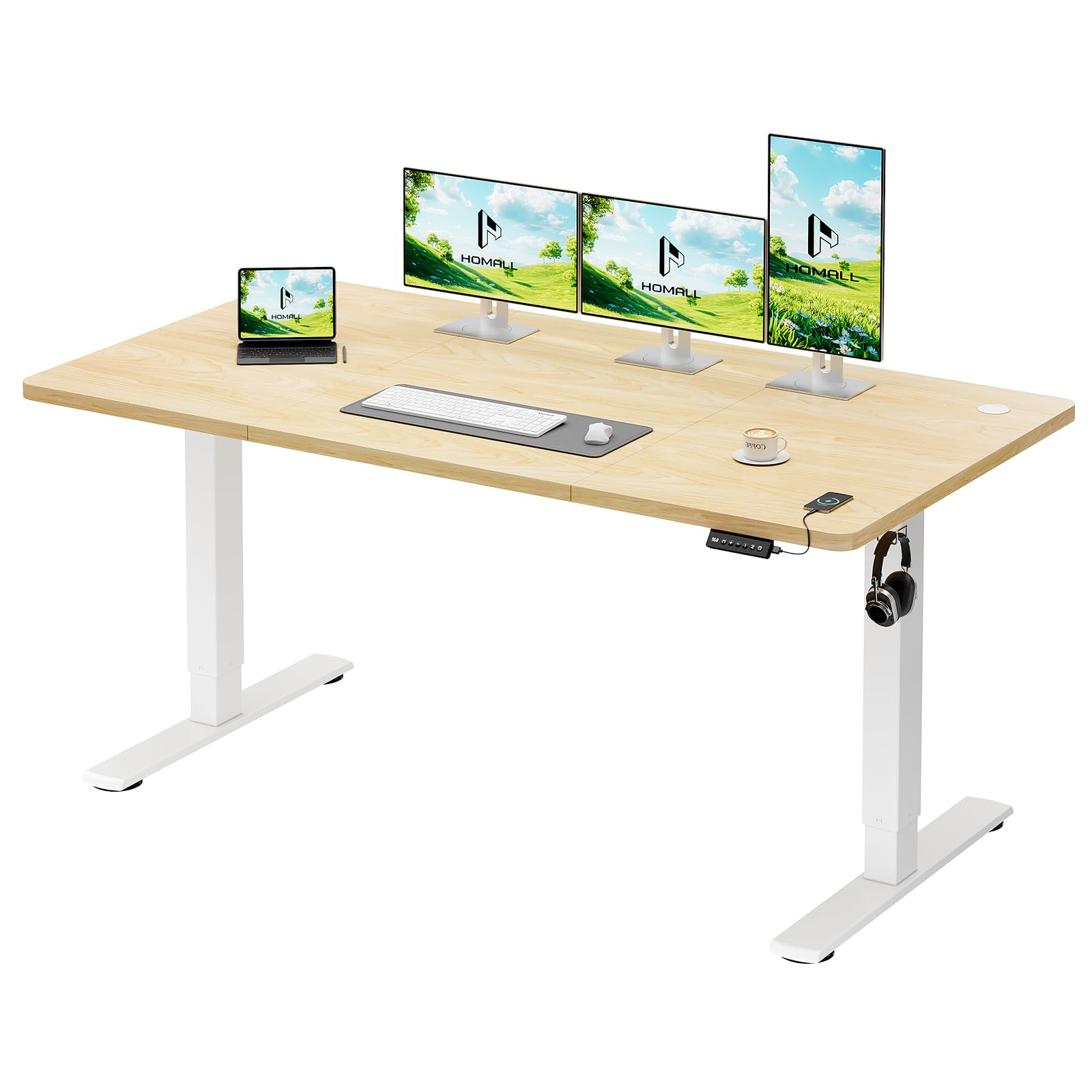 Homall höhenverstellbarer Schreibtisch, elektrischer Schreibtisch mit Kabelmanagement und USB-Ladeanschluss, Höhe verstellbar 72-116 cm. 3 Speicherhöhen. Schreibtisch für Büro