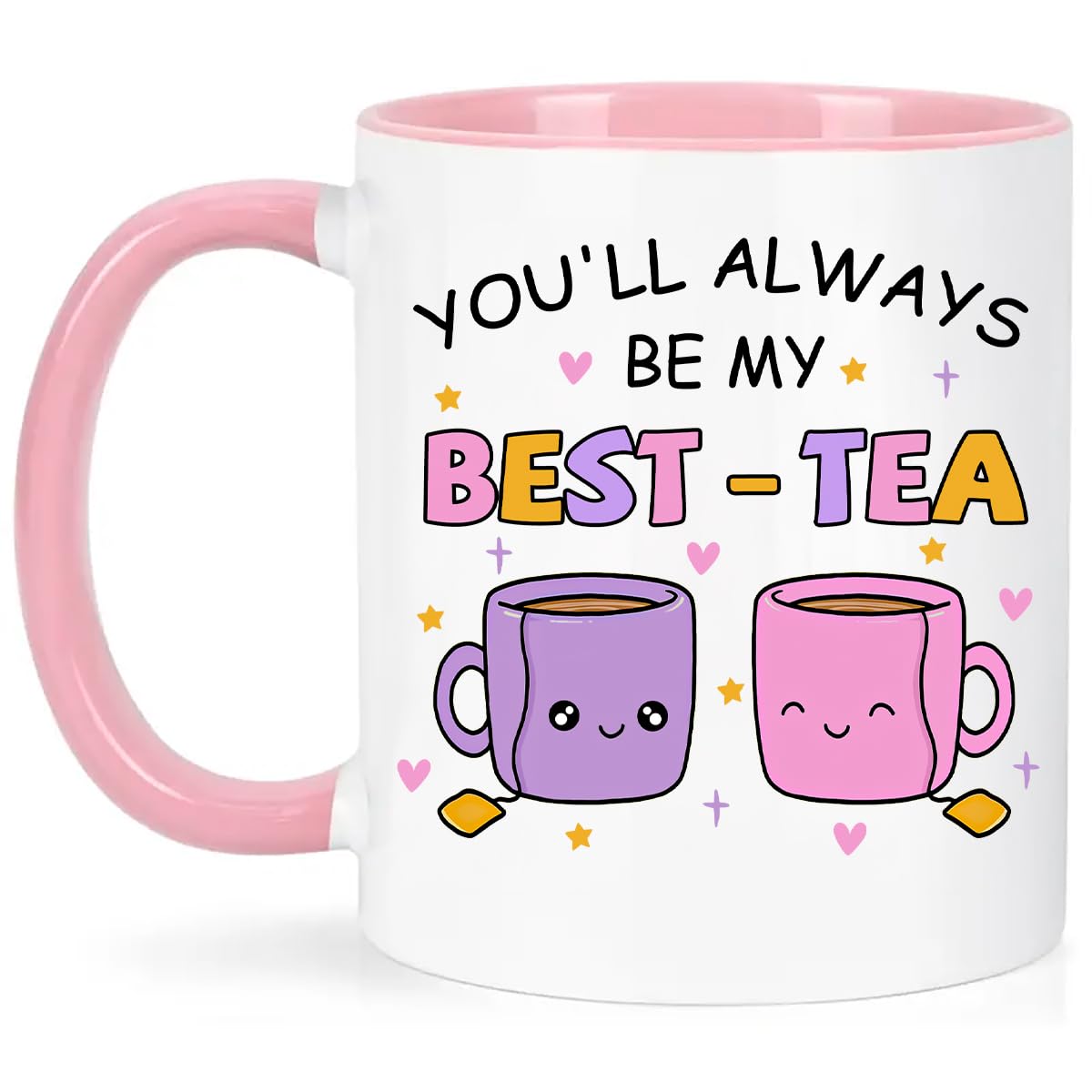 Lbanasd Ceramic Friend Coffee Mug - Best Friend Gift for Women or Best Friend Birthday Gift -YOU'LL ALWAYS BE MY BEST-TEA - 11 oz Coffee Mug Tea Cup White and pink