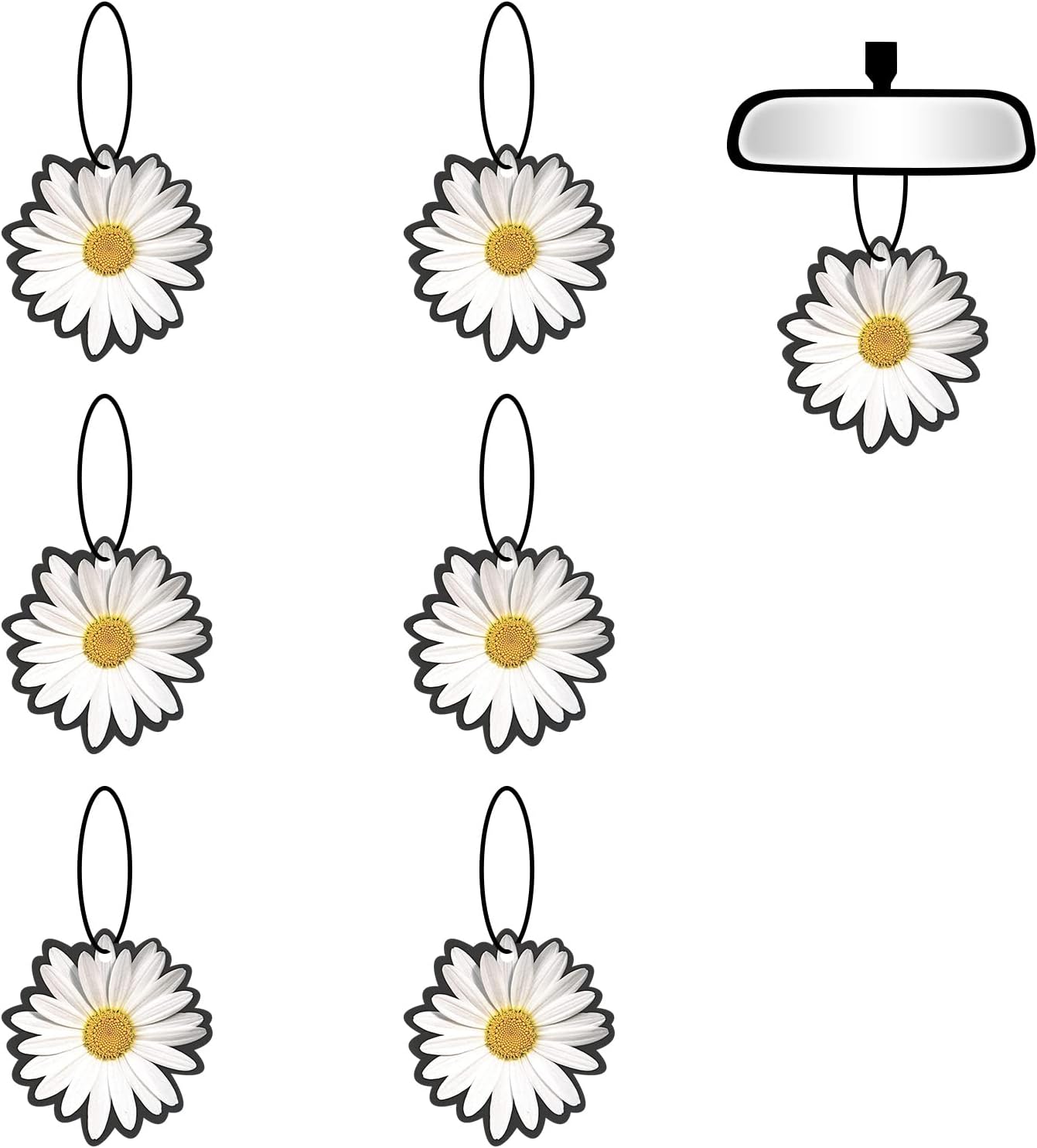 6 Pcs Daisy Car Air Fresheners, Funny White Flower Hanging