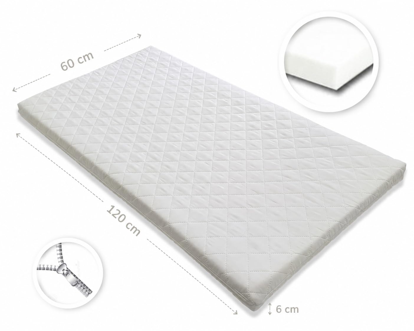 Generico Lettino Ted 60x120cm con Materasso 120x60x6 cm