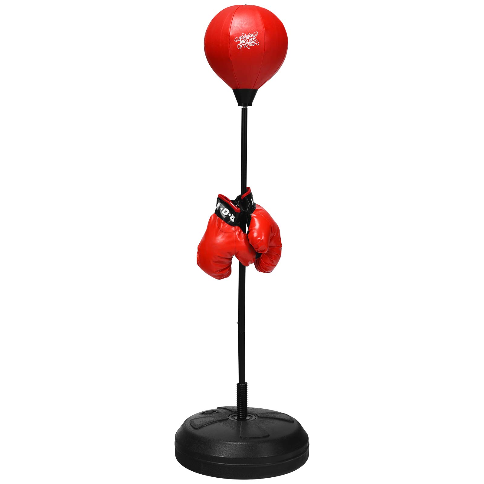 RELAX4LIFE Sacco da Boxe con Guantini per Adulti e Bambini - Punching Ball da Terra Altezza Regolabile da 120 a 154 cm, con Base Stabile Riempibile,Rosso Nero