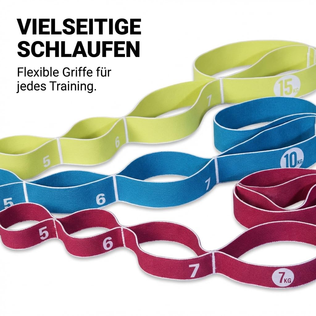 OLIVER Tex-O Maxiband 3er Set All-in-One – Widerstandsband aus Textil mit 8 nummerierten Loops, 7/10/15 kg (Magenta/Türkis/Lemon), Länge ca. 118 cm – Ganzkörpertraining, Warm-up, Mobility & Kraft