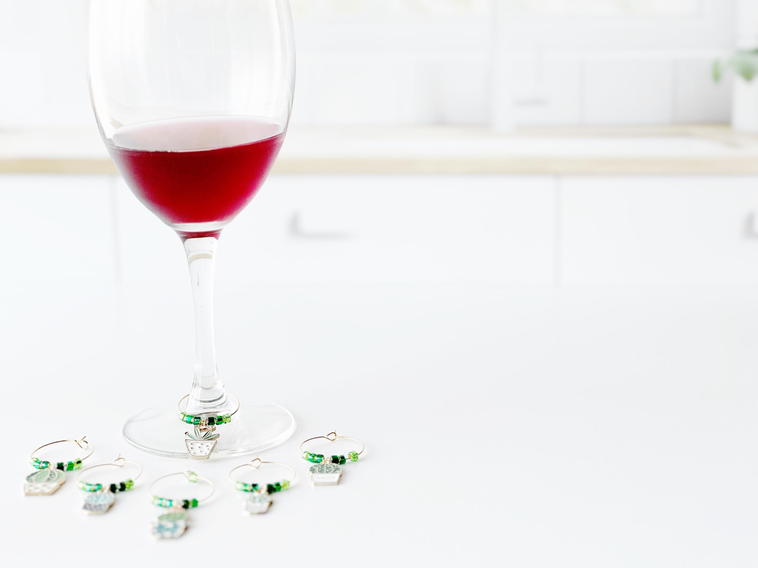 Plant Lover Wine Charms - Set of 6 Succulent Wine Glass Charms - Unique Plant Lovers Gift, Wine Gifts for Women