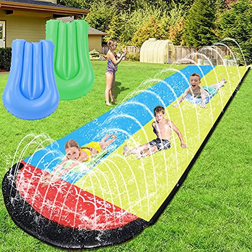 WDERNI Slip and Slide, 15.7 FT Water Slide for Kids Adults, Slip n Slide with 2 Surfboards, Outdoor Waterslide with Crash Pad and Splash Sprinkler, Summer Water Toys for Backyard Outside (Blue)