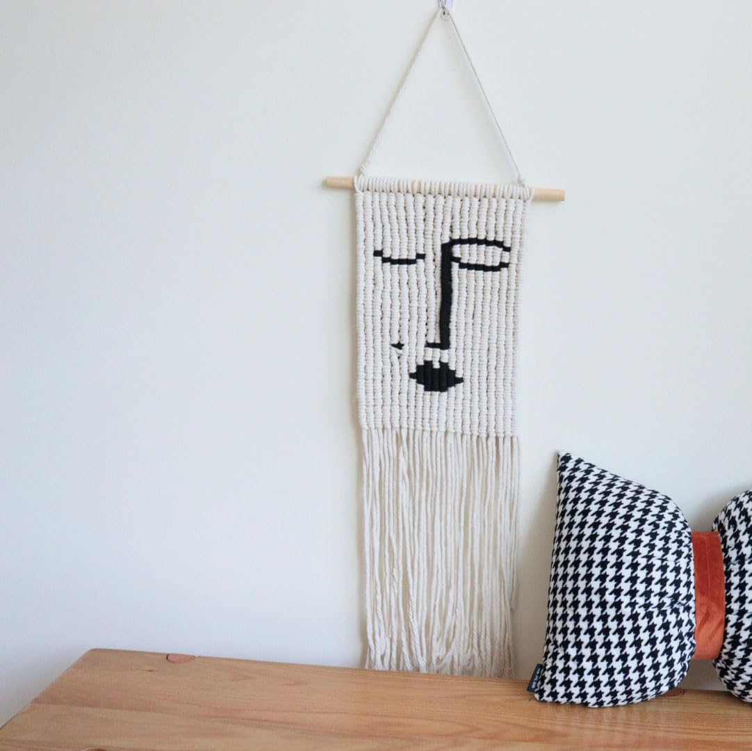 Female Figure Macrame Wall Hanging,Woven Boho Wall Tapestry,Eclectic Home Decor for Bedroom Livingroom Studio Apartment Dorm Wall Art Decoration,Gift for Teen Girl Mom(13" W X37.4" L) (black&White)