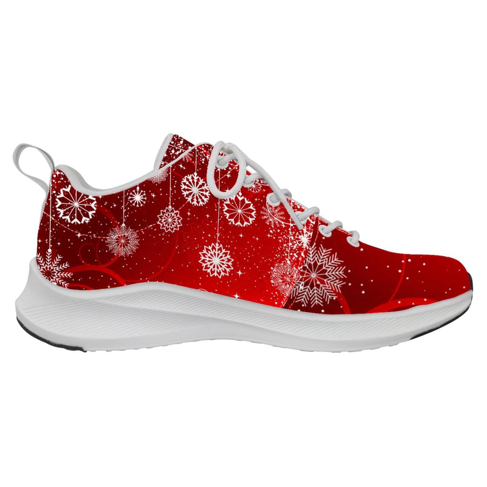 Scarpe da ginnastica uomo personalizzate Scarpe da passeggio leggere Running Athletic Casual Sneakers Rosso Natale Inverno Astratto Fiocchi di neve modello, Multicolore, 42 EU