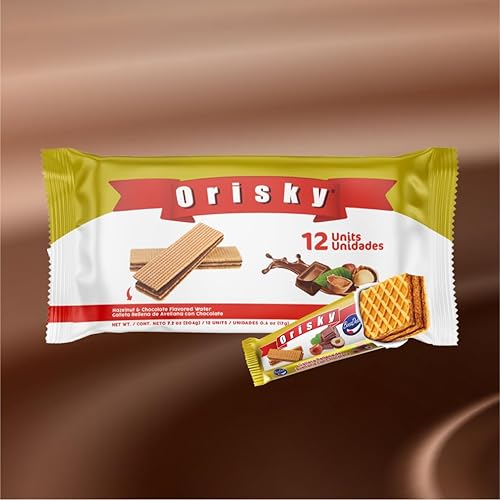 Miniatura 2 de Orisky Galletas de oblea de chocolate y avellana, bocadillo salvadoreño crujiente de oblea con capas cremosas de chocolate y sabor a avellana, 12