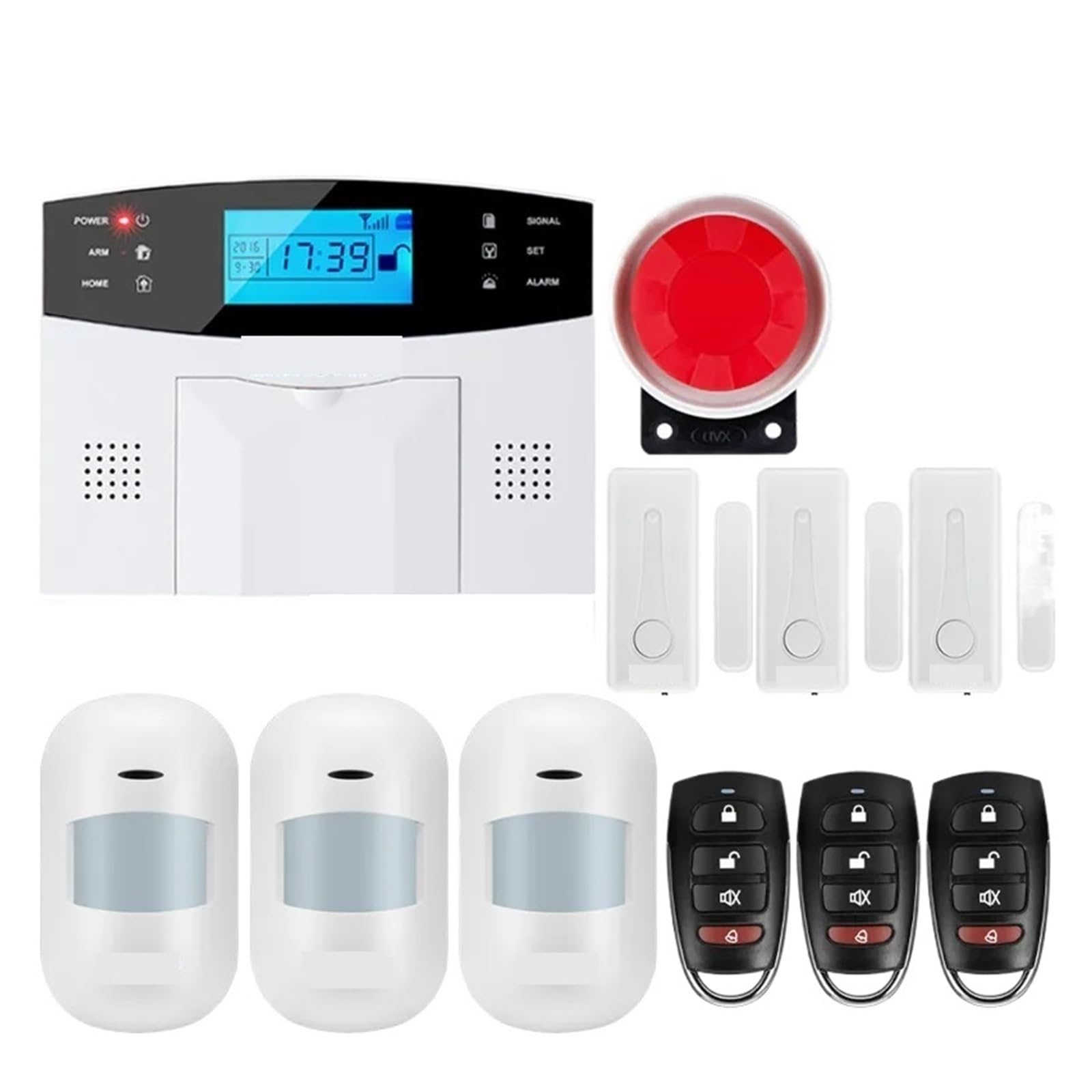 Nessun Canone Mensile Allarme intelligente Antenna incorporata Sensore gap porta Rilevatore di movimento PIR LCD wireless Scheda SIM GSM allarme sicurezza domestica Sirena flash fumo(G2B Bundle O)