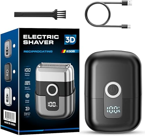 Mini afeitadora de triple lámina para hombre maquinilla de afeitar eléctrica, agarre ergonómico, resistente al agua IPX7, tiempo de funcionamiento