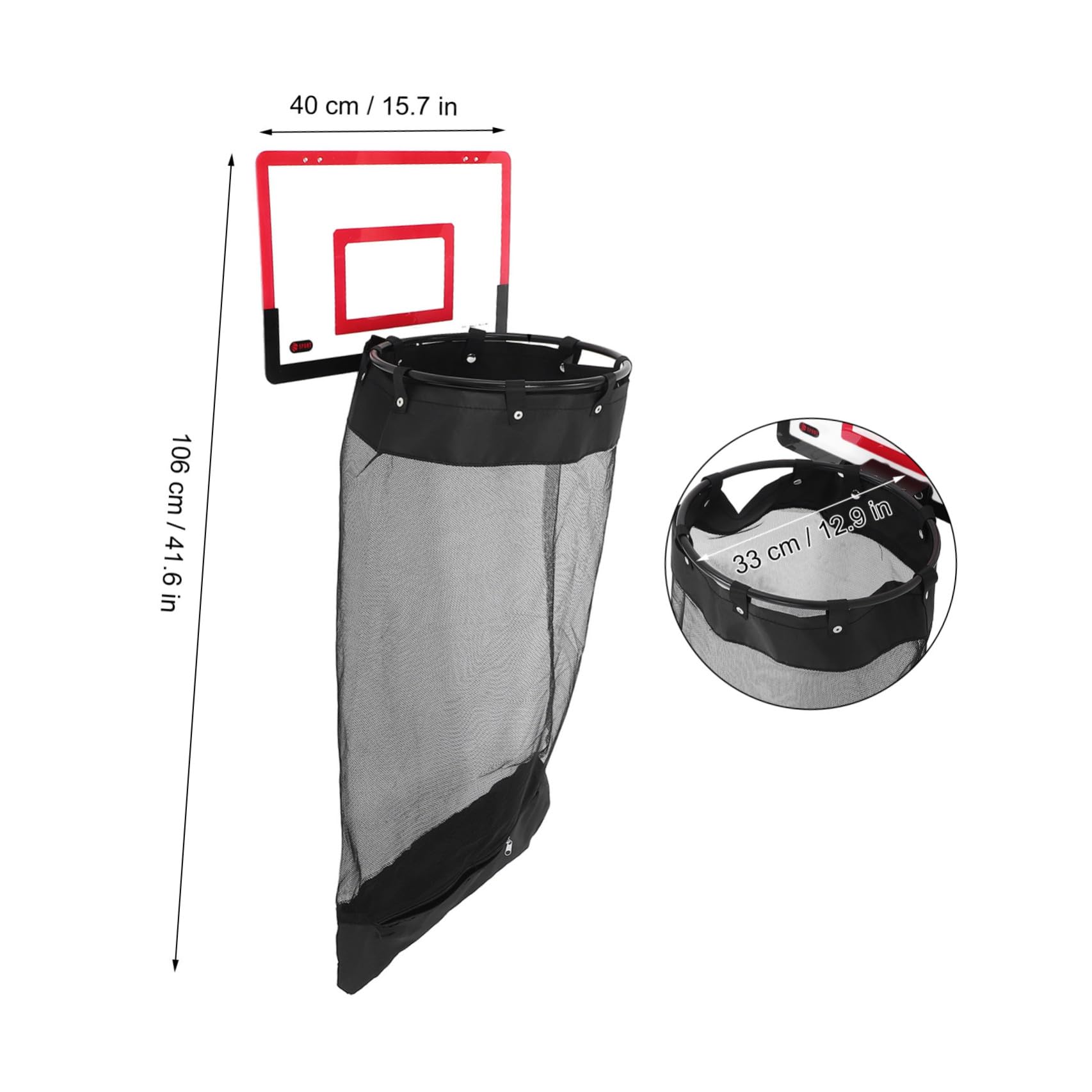 TOYANDONA Basketball Wäschekorb mit Reifen, Rot, 106x40x33 Cm | Kunststoff mit Reißverschluss, Universalhaken zur Montage, für Jugendzimmer und Kleine Wohnungen