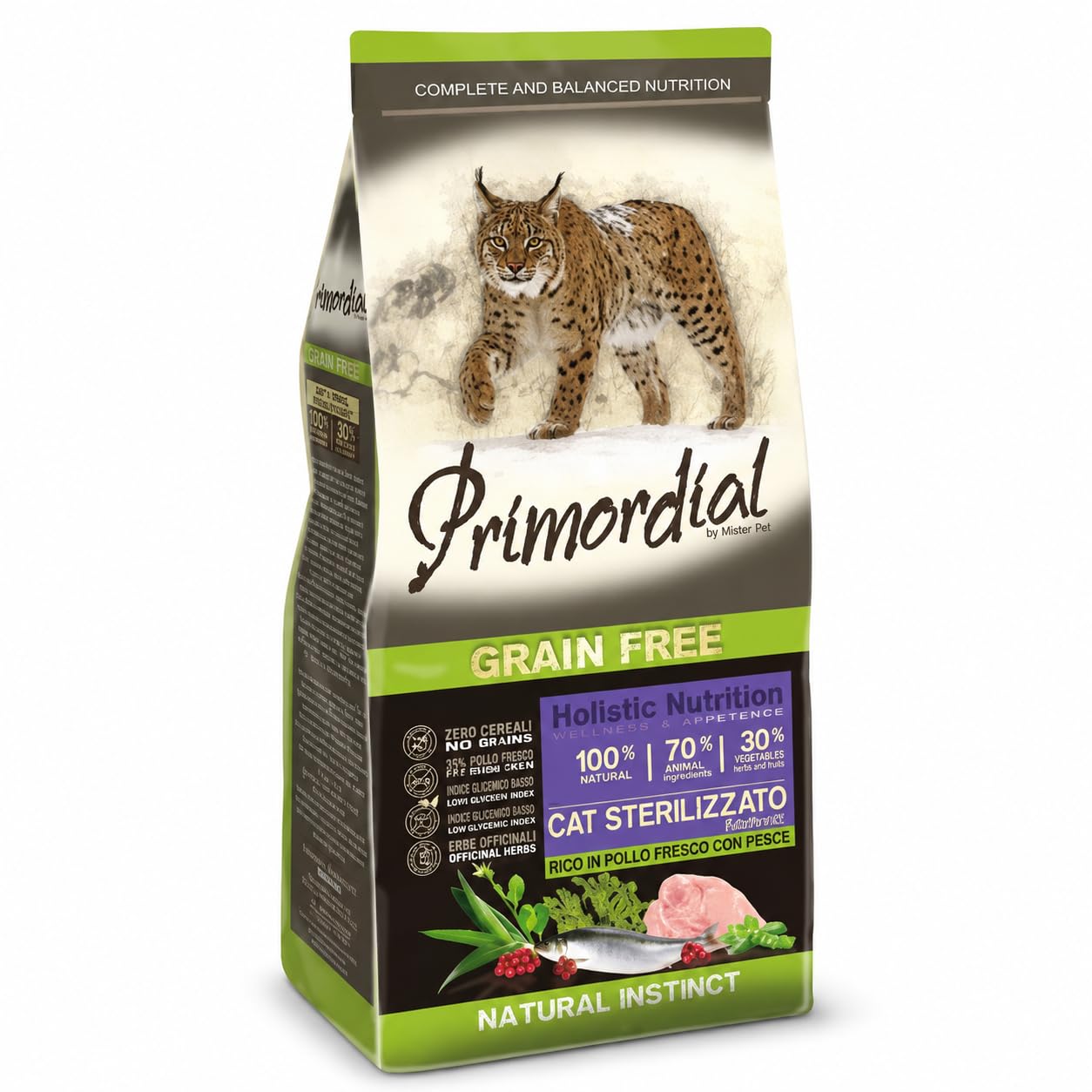 Primordial Neutered Crocchette Gatto Adulto Tacchino e Aringa, Mangime Secco Grain Free per Gatti Adulti, Alimento Completo con Taurina, Mirtillo e Lespedeza, 6 kg