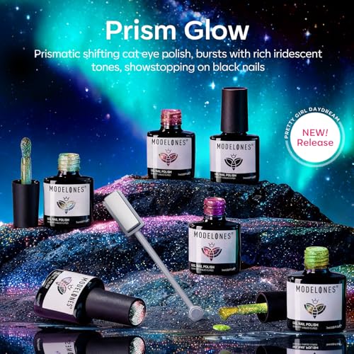 Image of modelones Cat Eye Gel Nail Polish Set, 6 Colors 6 9D Cateye Glitter Magnetic Nail Polish Black Red Green Yellow Colorful Gel Polish with Magnet Soak Off LED DIY Gift
