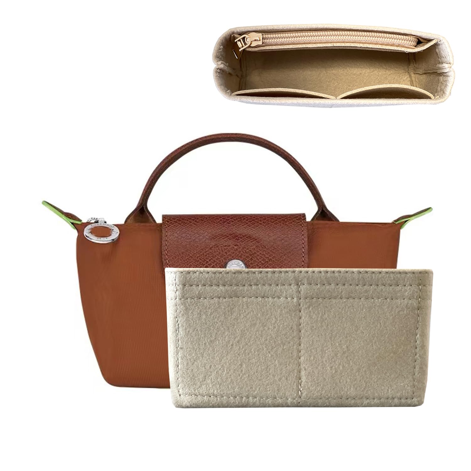 Organizador de bolsas para bolsos pequeños de campeón largo, almacenamiento y organización, forro interior de fieltro, tamaño mini (beige)
