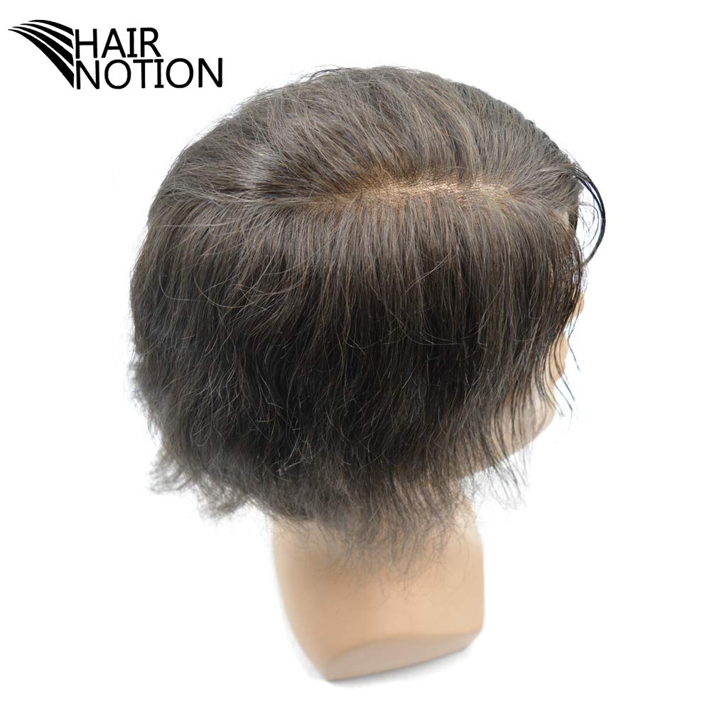 Hairnotion Herren Toupet Aus Echthaar – Spitze Front, PU-Haut Basis – Farbe #1B50, 6 Zoll Länge