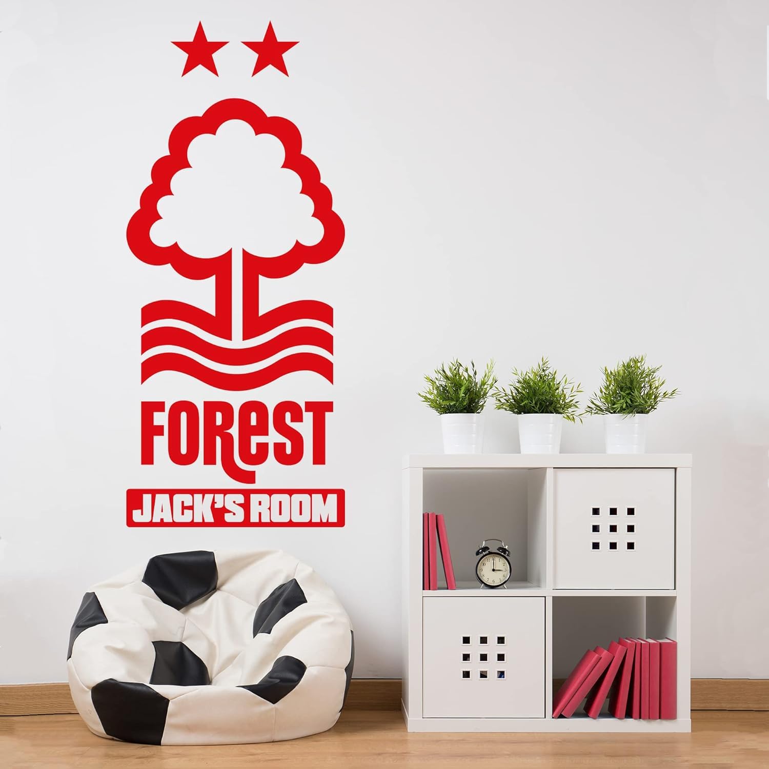 Themed Red Nottingham Forest Fc - Crest & Personalised Name Wall Sticker (60Cm Width X 25Cm Height)