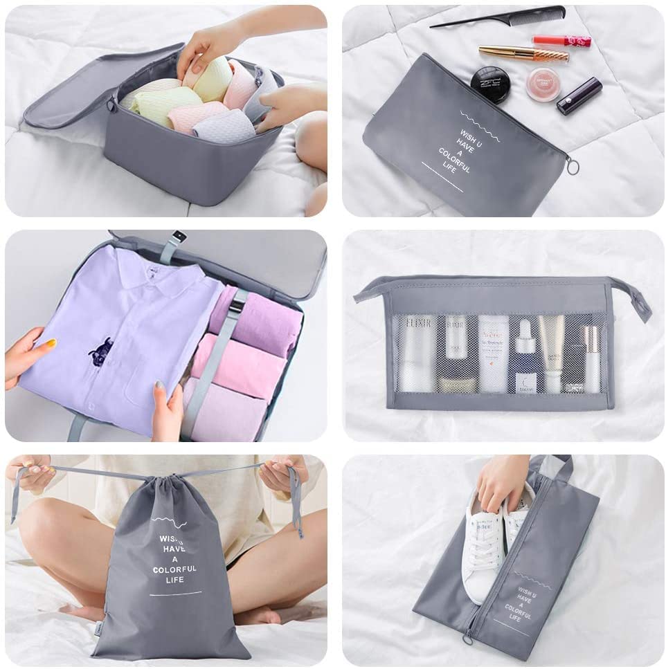 Packing Cubes for Suitcase,Geediar 9 PCS Travel Luggage Packing Organizers Waterproof Travel Essentials Bag Clothes Shoes Cosmetics Toiletries Storage Bags(a-Grey) - Image 4