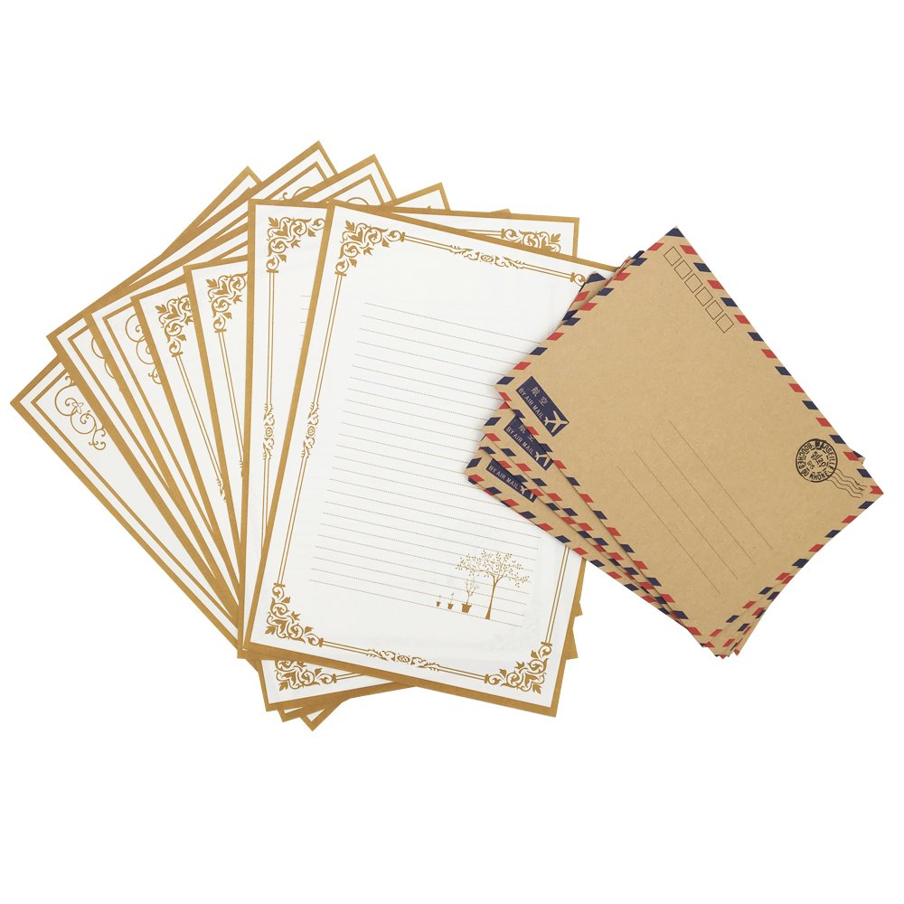 Vintage Kraft Paper Writing Paper with Envelopes Stationary Sets-48 Sheets and 30 AirMail Envelopes,White