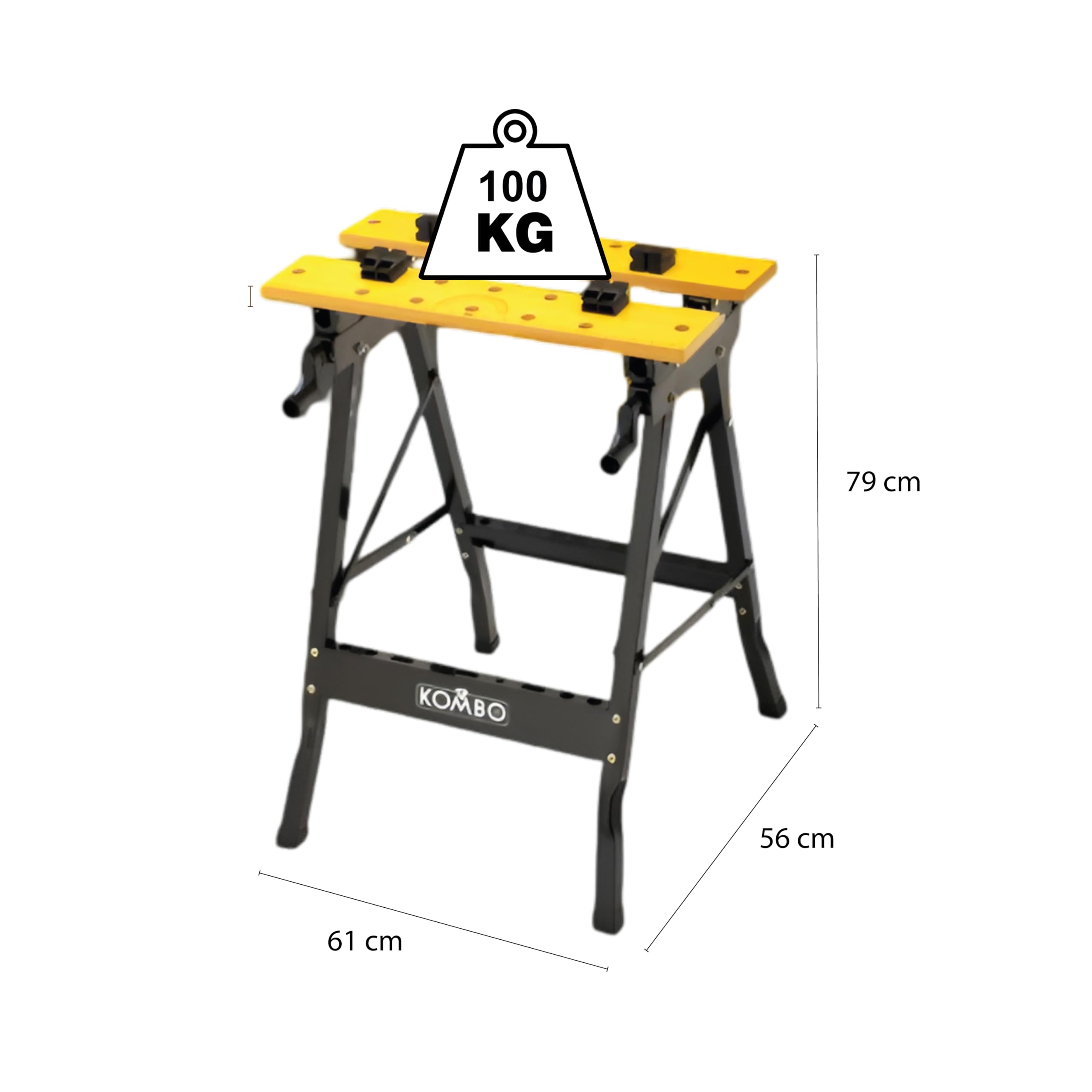 Banco da Lavoro Pieghevole e Morsa Portata 100Kg 61 X 56 X 79h CM - Salvaspazio, Pratico, Richiudibile, Regolabile, Cavaletti da Lavoro, Segare, Magazzino, Garage - Metallo