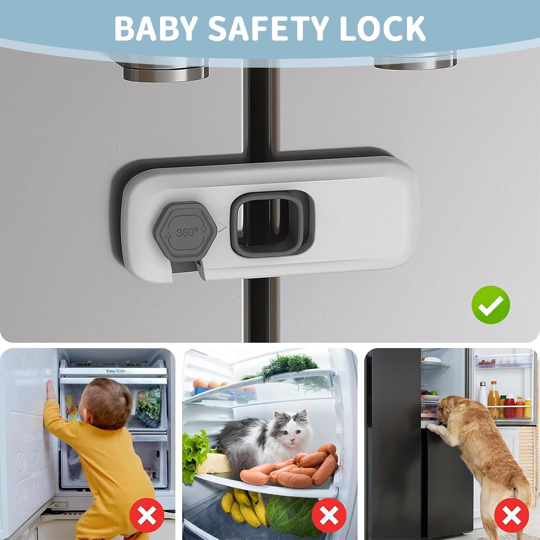 2 pièces sécurité enfant placard, adhésif extra-fort bloque porte bébé, verrous de sécurité pour tiroirs pour bébés, adaptés aux placards, réfrigérateurs, portes (gris).