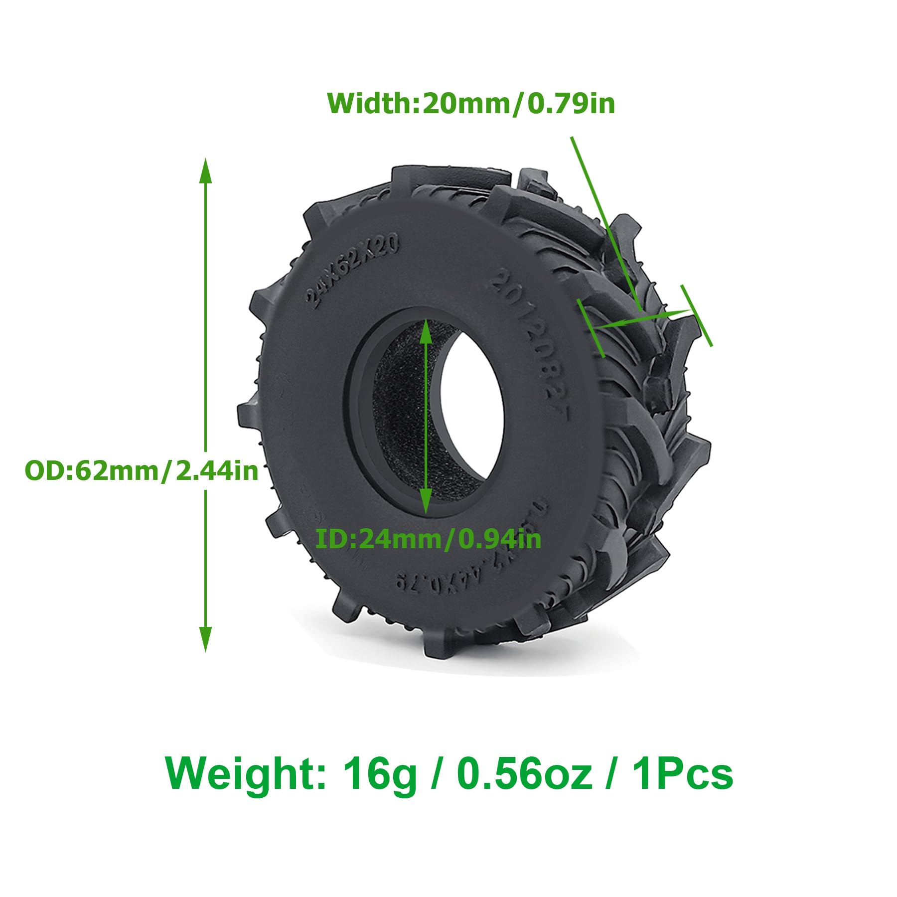 Powmok 4PCS 1.0 beadlock wheels SCX24 wheels and tires TRX4M Aluminum Wheel Rims and Mud Terrain Tires Kit for 1/18 RC crawler TRX4M 1/24 RC crawler SCX24 upgrades (SCX24 Mud Terrain Tires 62mm)