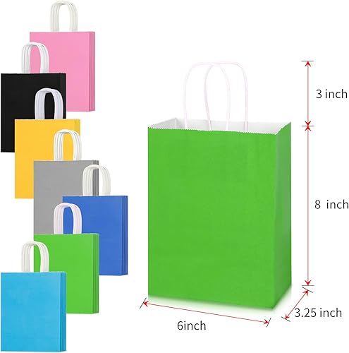Miniatura 2 de bagmad Paquete de 70 bolsas pequeñas de papel kraft multicolor de 6 x 3.25 x 8 pulgadas con asas, 7 colores surtidos, bolsas de regalo para