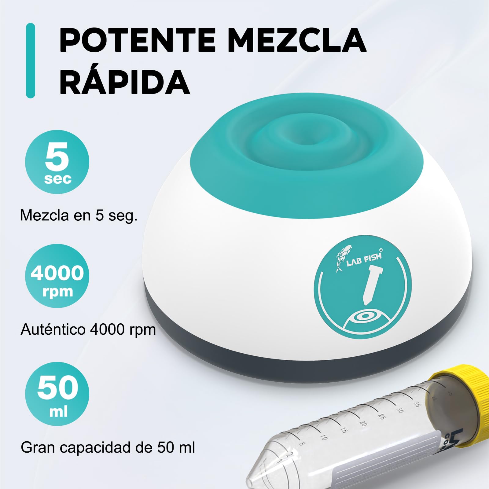 LAB FISH VM200 Mini Vortex - Agitador para Pinturas Modelismo, Esmaltes de Uñas, Tinta de Tatuaje, Adhesivo de Pestañas & Tubos de Ensayo (Máx. 50 ml), Encendido/Apagado por Contacto