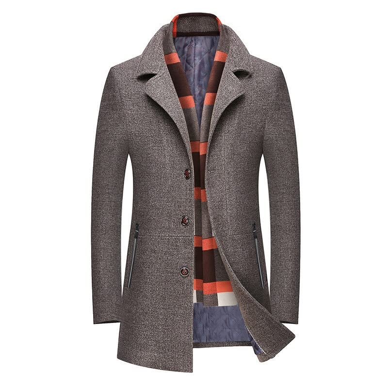 Cappotto da uomo monopetto con bavero dentellato staccabile con sciarpe Cappotto casual da lavoro caldo invernale per la protezione dal freddo e dal vento