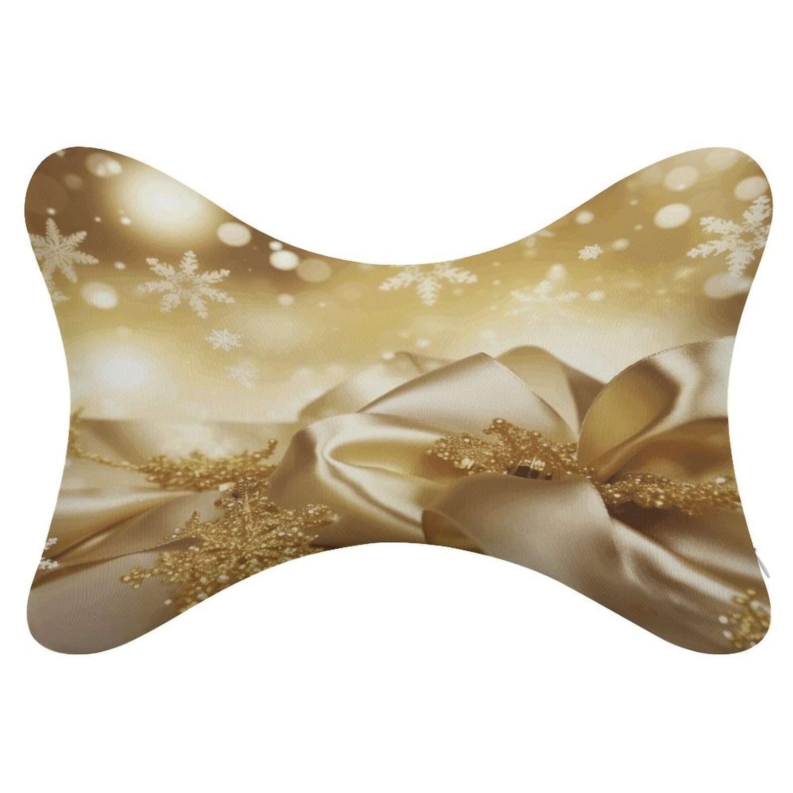 VstaDank - Gold Silk Car Neck Pillows, 2 Pack Ergonomic Removable Ergonomic Cervical Support Pillows, Modern Bone Shaped Pillows, Soft Pillow for