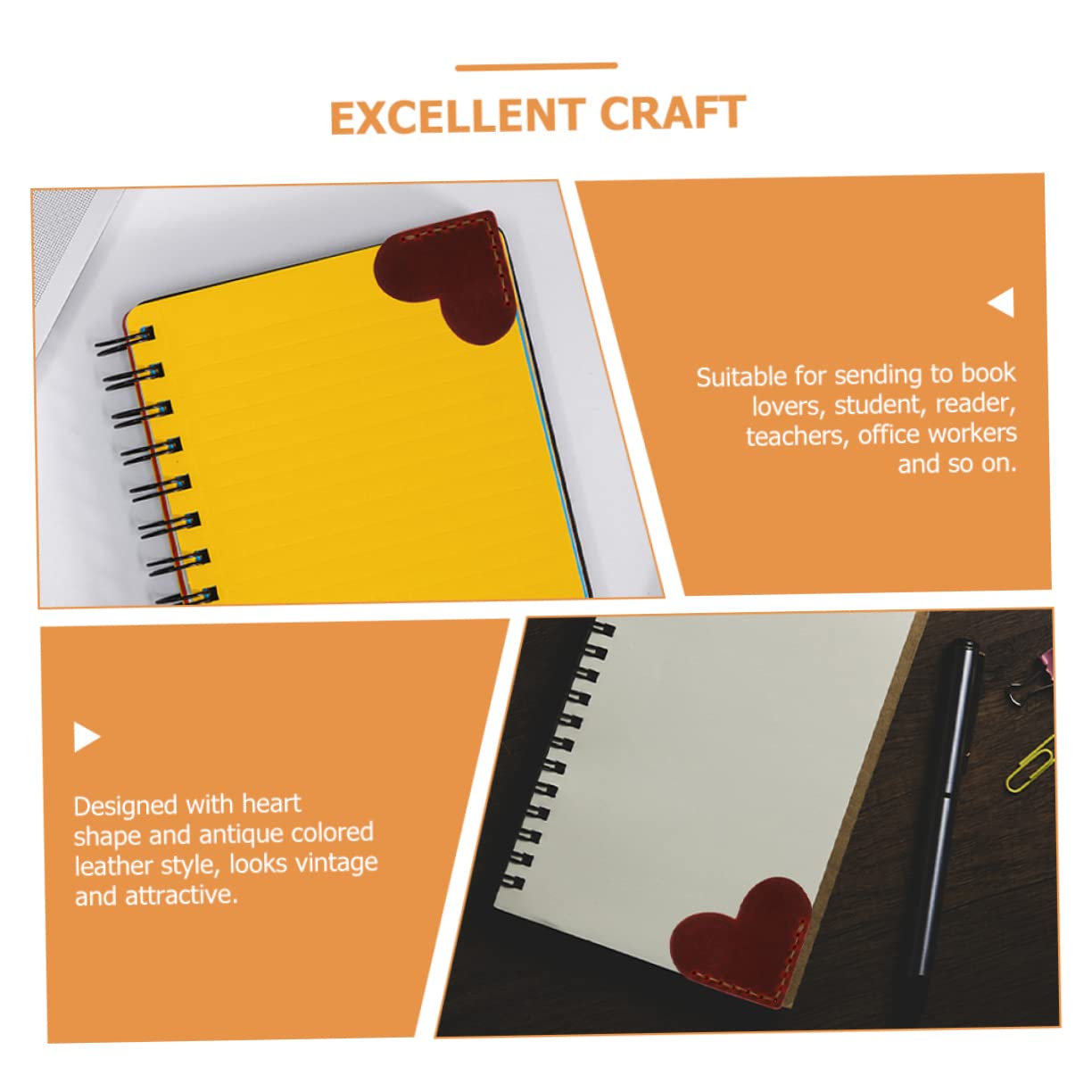 Ciieeo Lot De 5 Marque-pages En Cuir Artisanal En Forme De Cœur Accessoires Pour Livres D'angle De Page 2 Pièces X 5