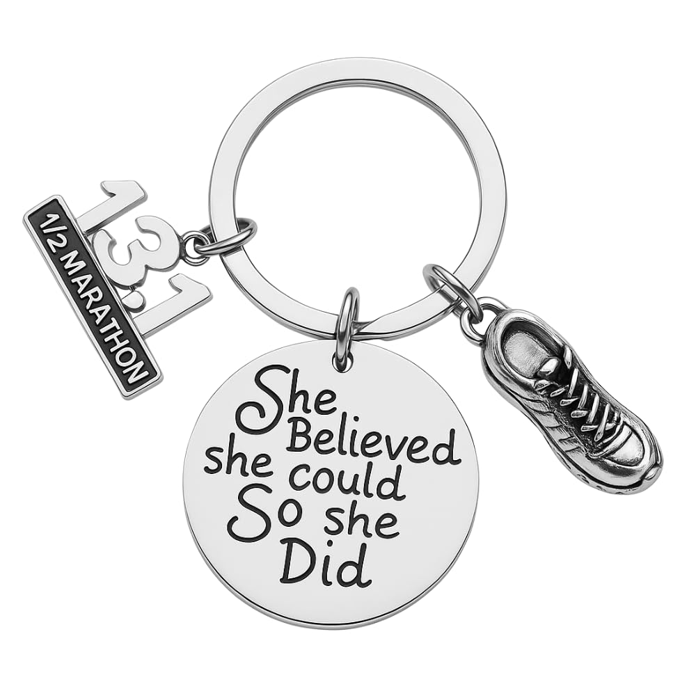 Sportybella - 13.1 Keychain, Half Marathon Runner Running Jewelry, 1/2 Marathon Gift for Girls and Women, Gift for Runners