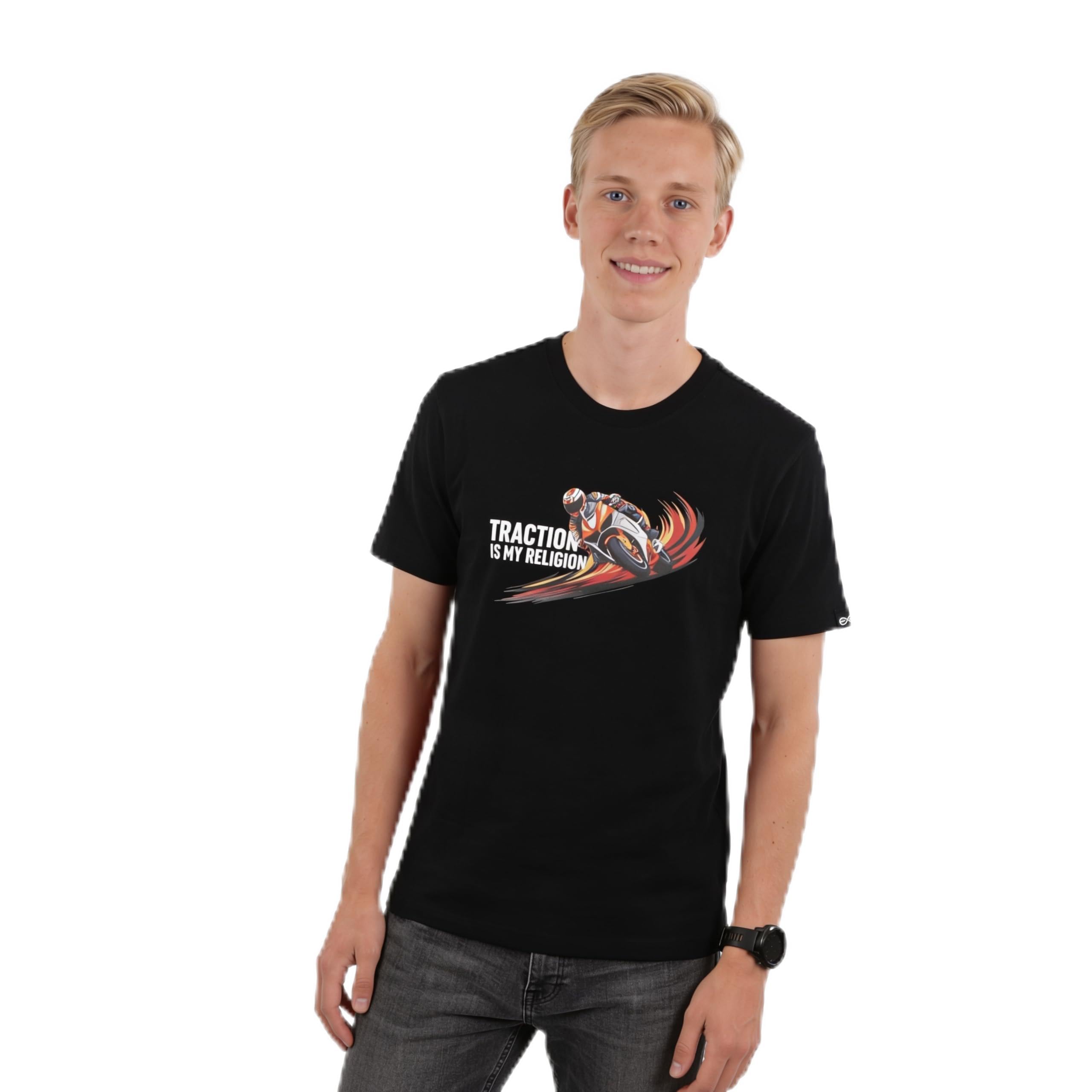Men's Round Neck Graphic Printed T-Shirt, Red | Premium Cotton Casual Riding Tee | Comfortable Regular Fit Crew Neck for Bikers & Everyday Wear