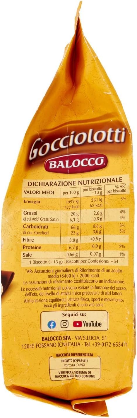 Balocco Gocciolotti Biscotti con gocce di cioccolato Kekse mit Schokoladenstückchen biscuits cookies 100% Italienische Kekse 3x 700g + Italian Gourmet polpa 400g