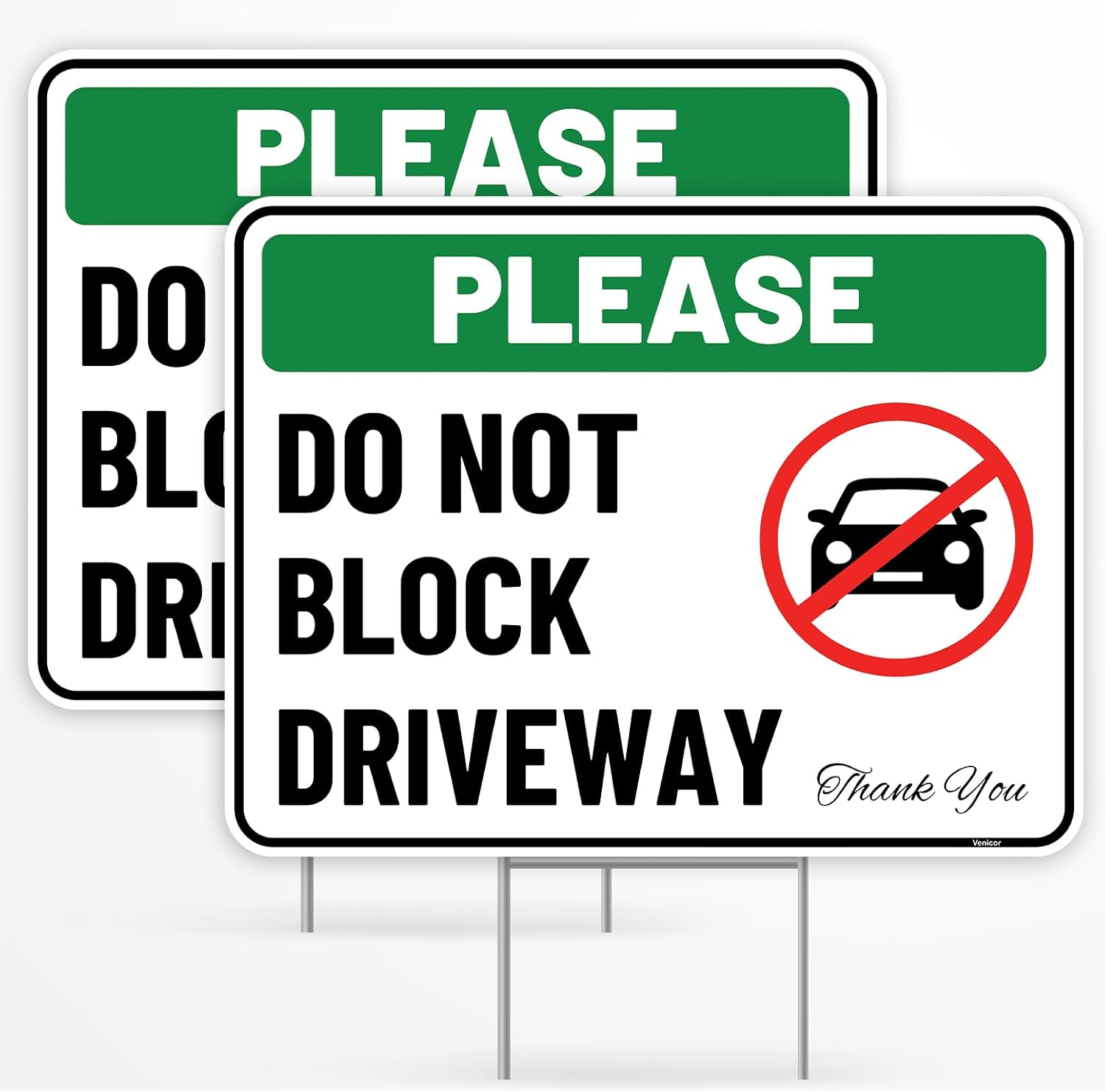 2PC Do Not Block Driveway Sign with Stake, 17 Inches by 13