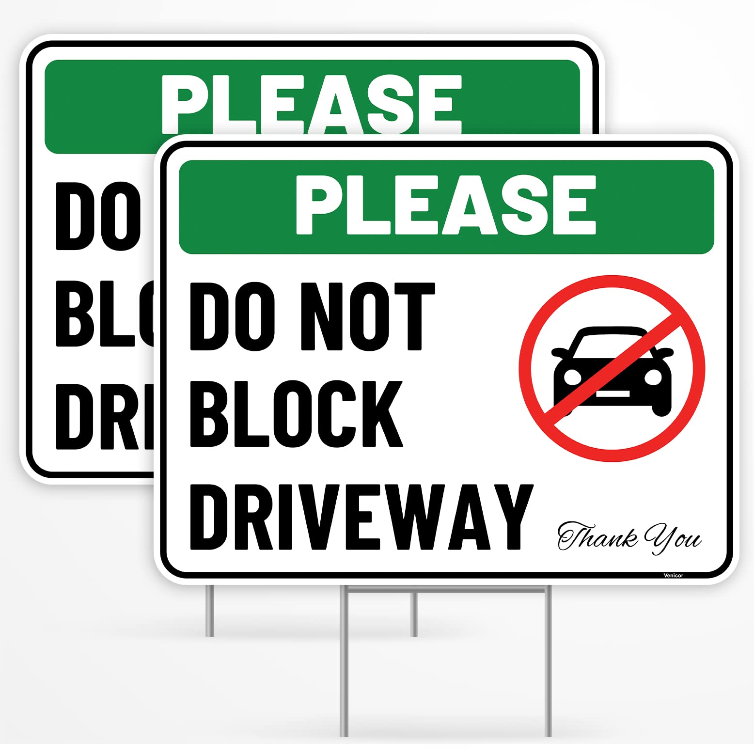 2PC Do Not Block Driveway Sign with Stake, 17 Inches by 13 Inches - Double Sided Signs - Corrugated Plastic - Do Not Block Driveway Sign with Stand