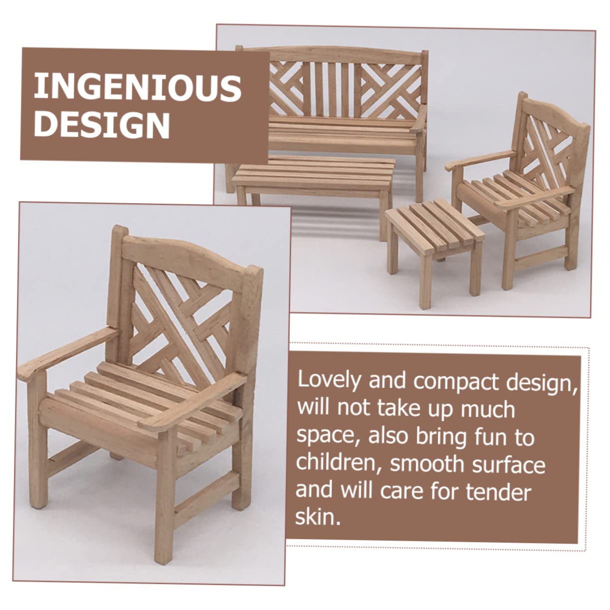 BESTonZON 2ensembles Meubles Miniatures pour Jardin Table Longue Banc Chaise Fauteuil Décoration pour Maison De Poupée Et Collection Ornements