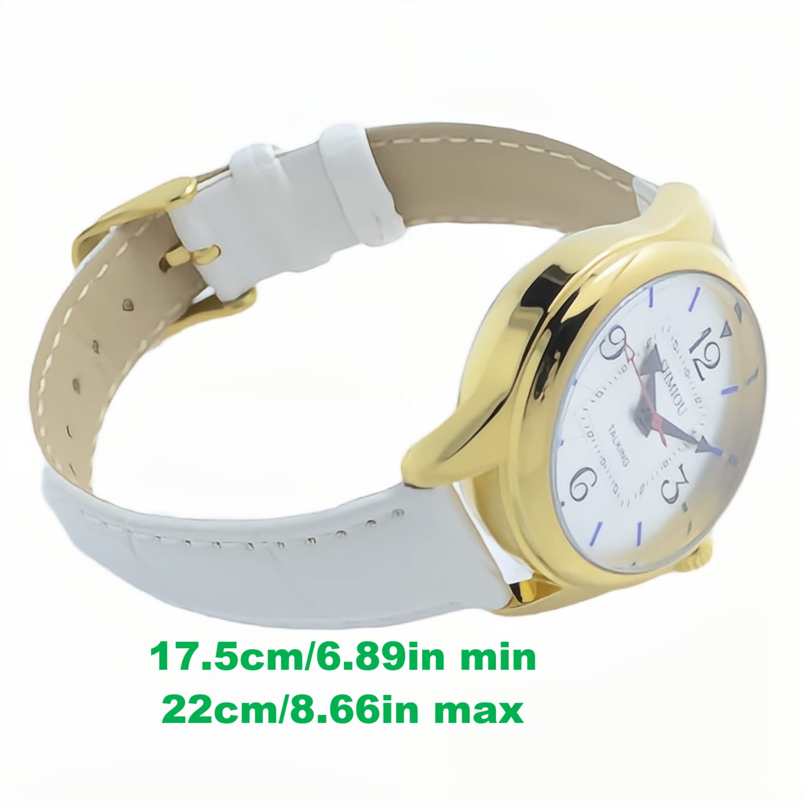 Orologio Parlante Italiano Per Anziani, non Vedenti con Malati di Alzheimer Sonoro Annuncio della Data Cinturino in Pelle Bianca XM-IT-240301