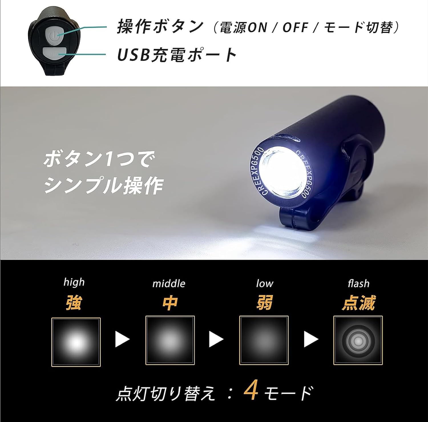 自転車ヘッド自転車 高輝度 フロント コンパクト 防水 軽量 サイクル ミニ 超軽量 サイクル 懐中電灯兼用 取り付け簡単 ロードバ