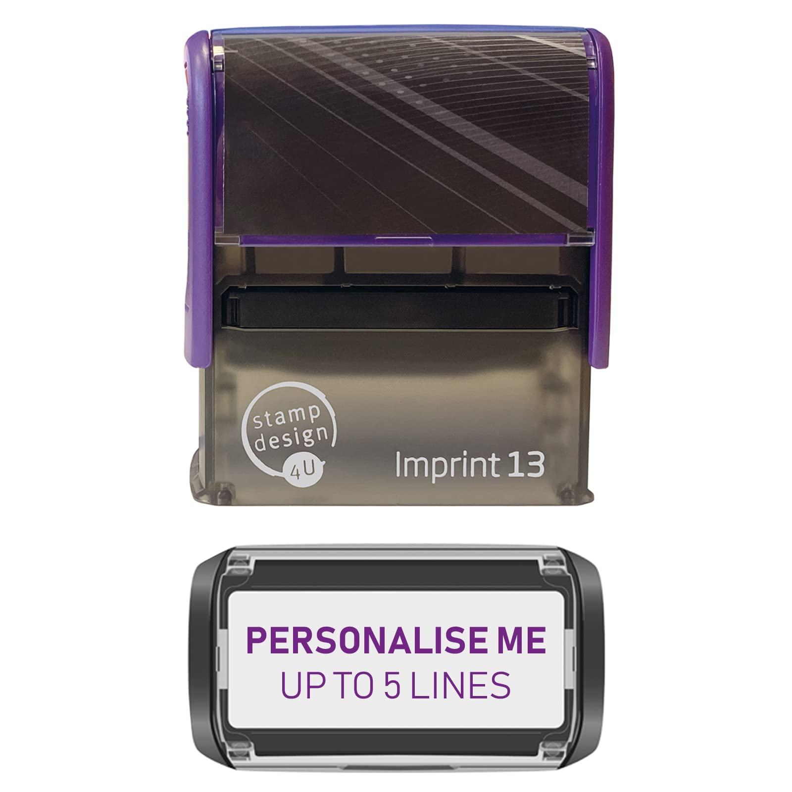 Stamp Design 4U Imprint 13 58x22mm 5 Line Personalised Stamp Premium Custom Made Self-Inking Business Address Rubber Stamp with Violet Ink