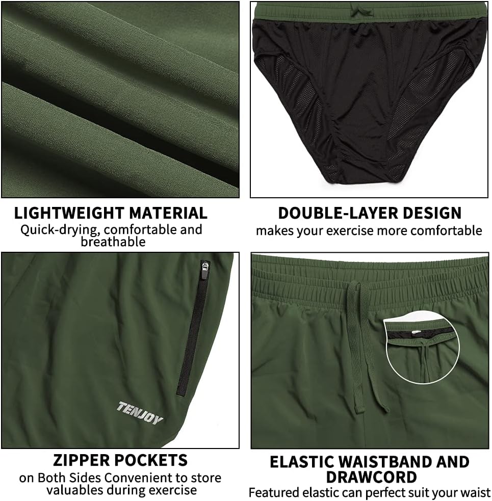 TENJOY Men's Running Shorts Gym Athletic Workout Shorts for Men 3 inch Sports Shorts with Zipper Pocket - Image 5