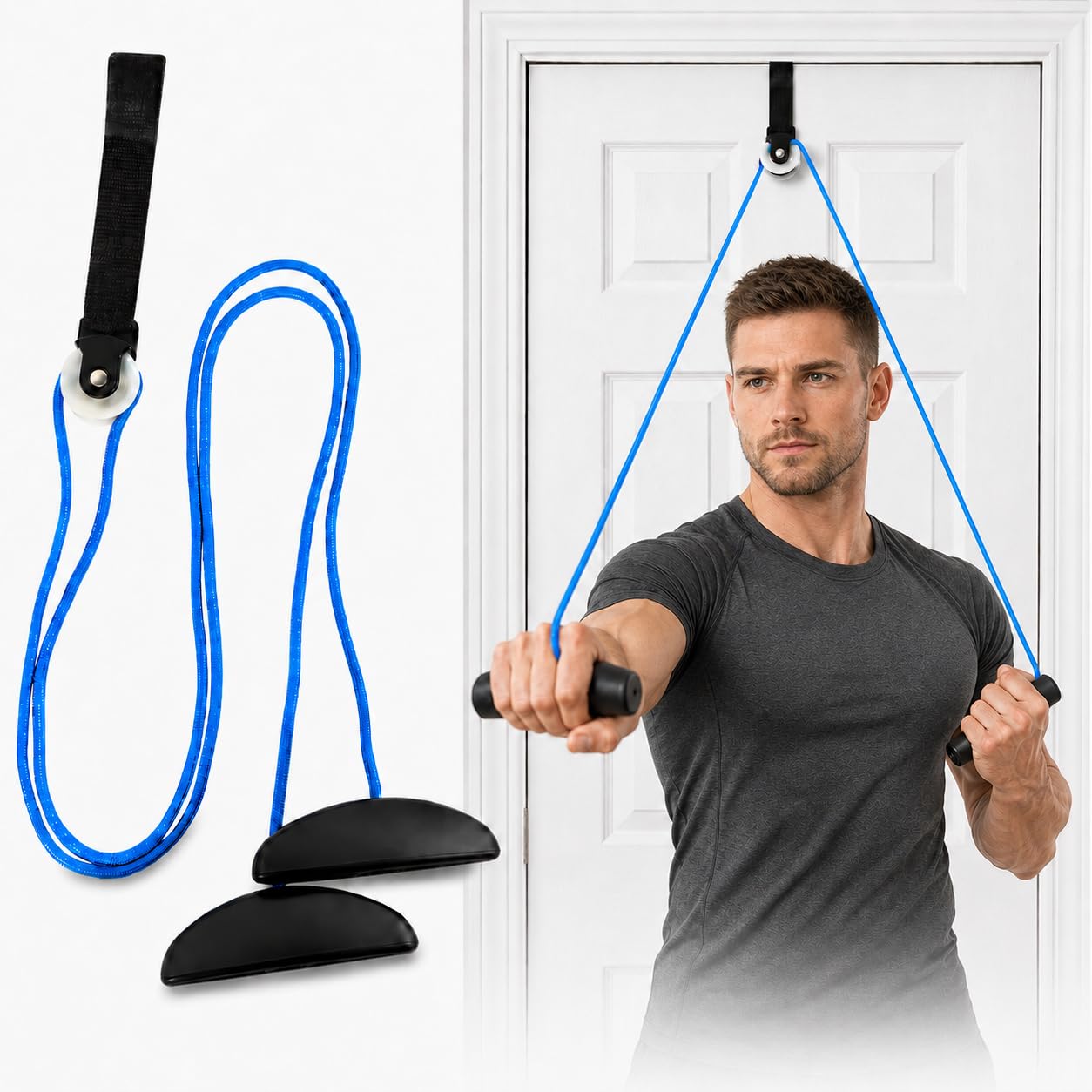 SEVENPARK Shoulder Pulley Over the Door Exercise Pulley, Arm Mobility & Range of Motion Training Device for Shoulder Stretching at Home, Fitness Stretching Cord for Upper Body, Blue