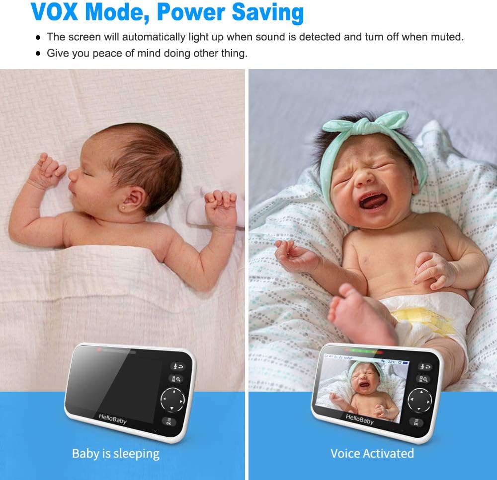 Hello Baby Monitor with Camera and Audio, 5 Inch Pan-Tilt-Zoom Video Baby Monitor, Night Vision, 2-Way Talk, Temperature, 8 Lullabies and 1000ft Range (2021 Newest Model) : Electronics