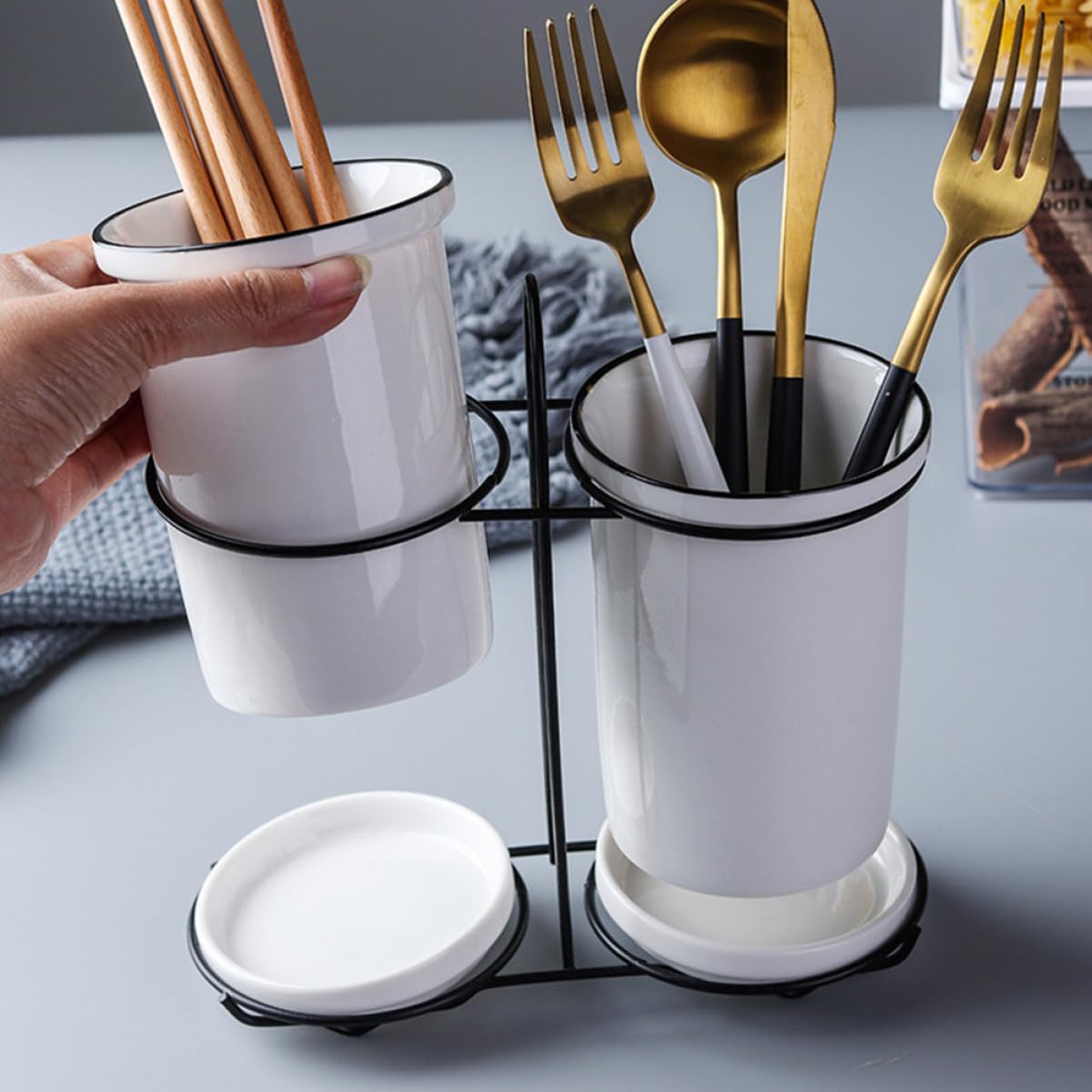Support à Baguettes en Céramique Blanc, 1 Set, Rangement la Cuisine